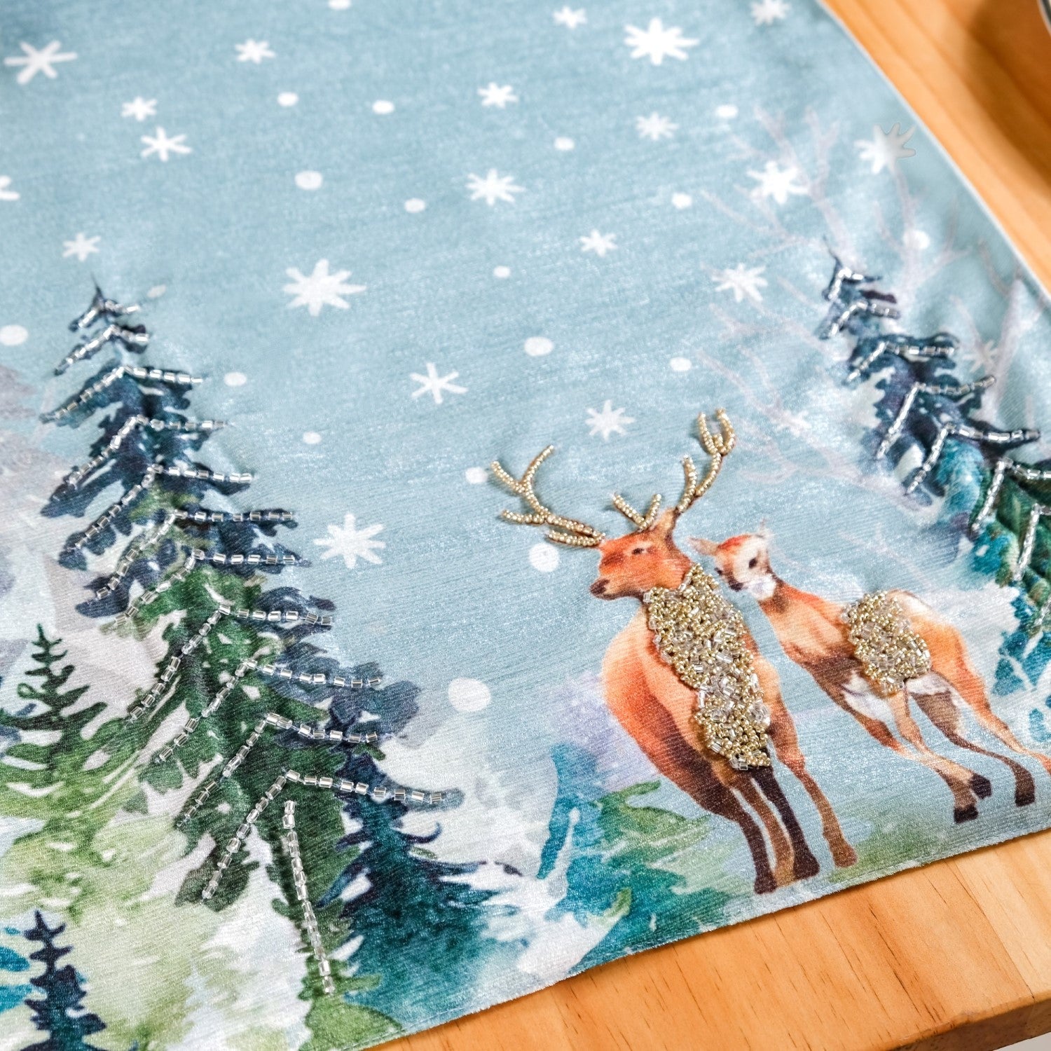 Nestasia Stag And Doe In Snow Print Embellished Dining Table Runner - view 8