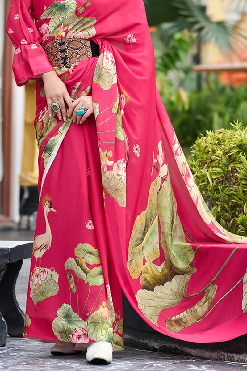 Rajpath Devastating Dark Pink Digital Printed Georgette Saree With Fancifull Blouse Piece - view 3