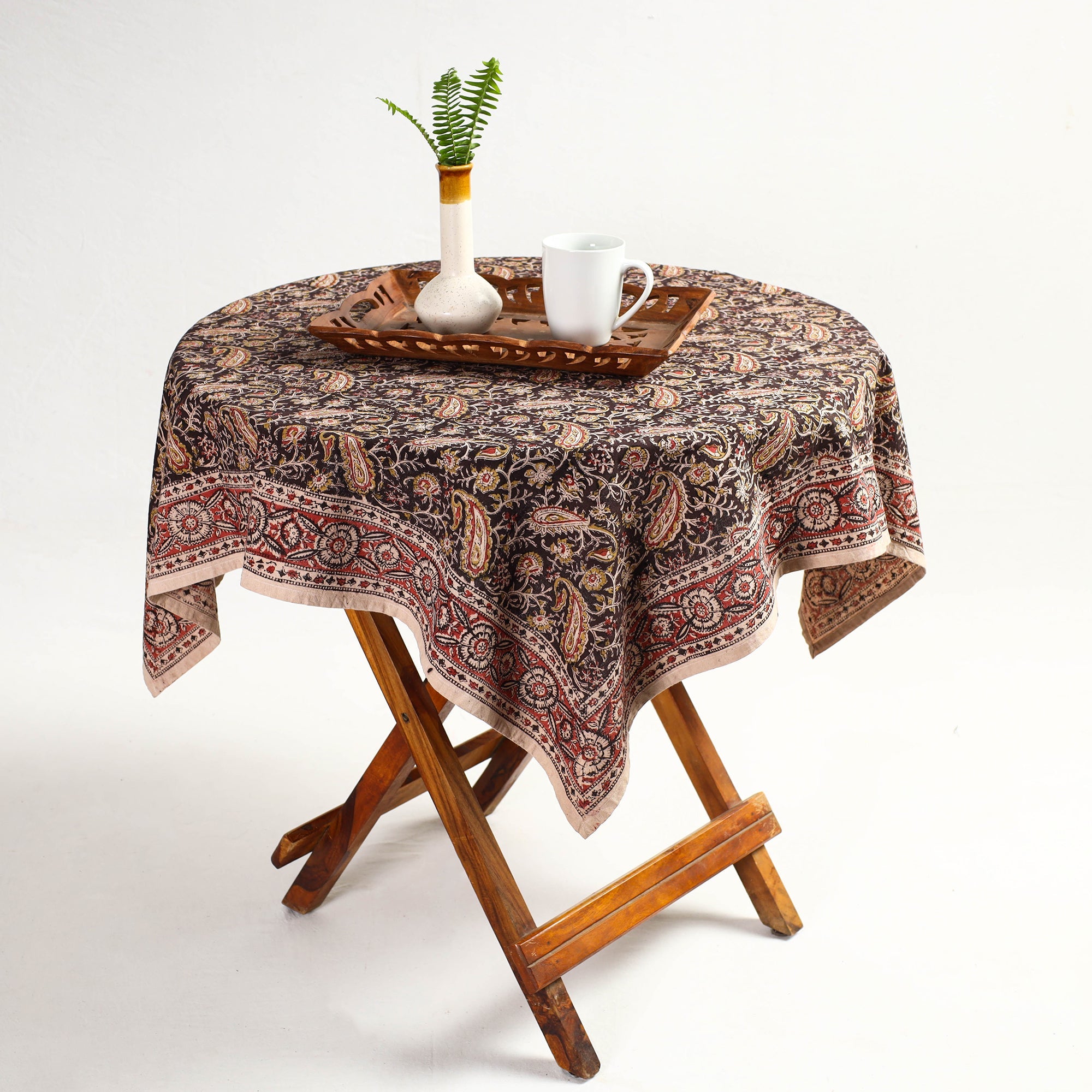 PITCHUKA SRINIVAS KALAMKARI PEDANA Brown - Original Pedana Kalamkari Block Printed Cotton Table Cover (46 x 43 in)