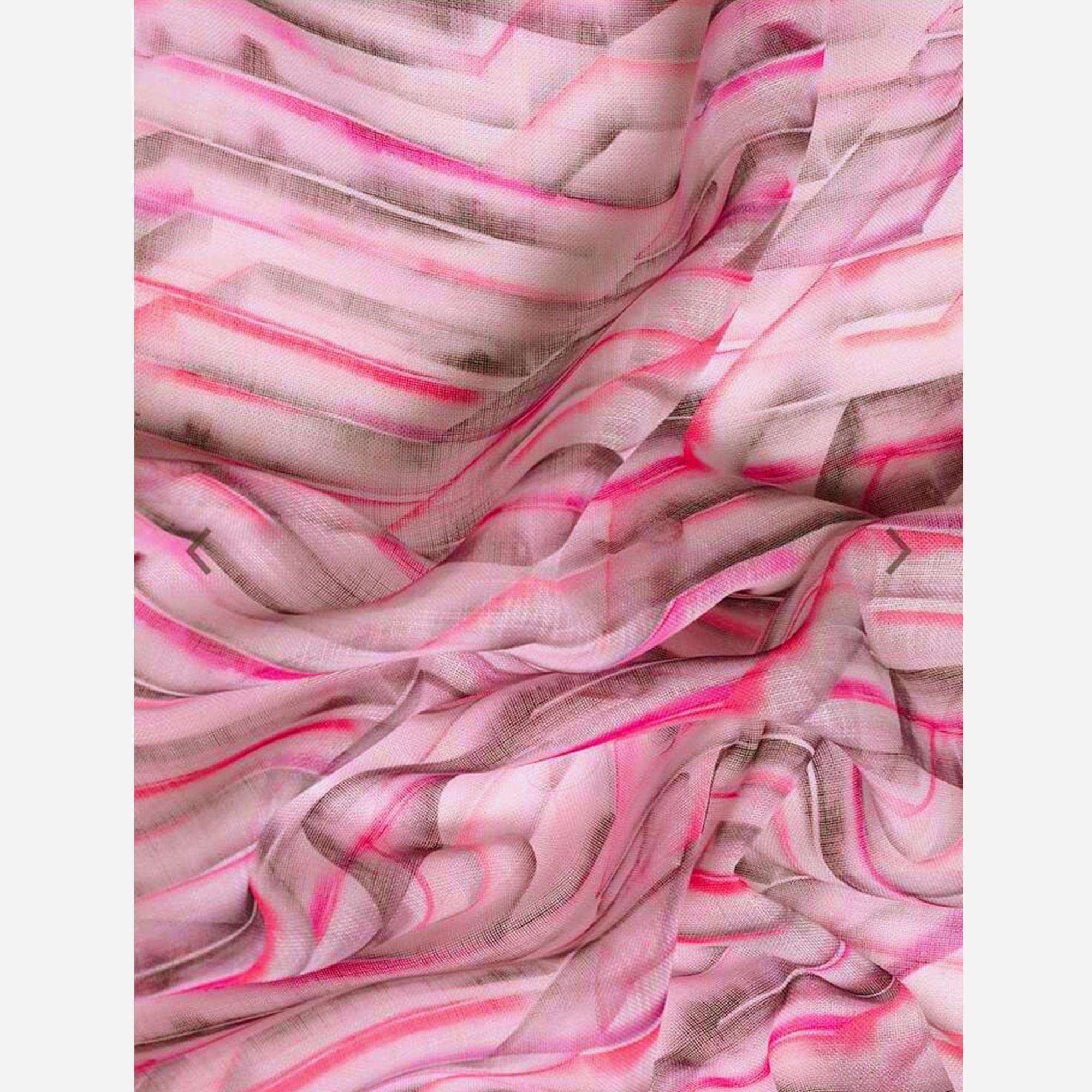 Peachmode Magenta Abstract Digital Printed Linen Saree with Zari Border - view 4