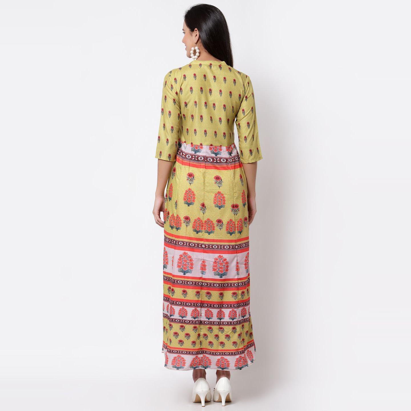 Peachmode Multicoilored Cotton Printed 3/4 Sleeve Mandarin Neck Casual Dress - view 2