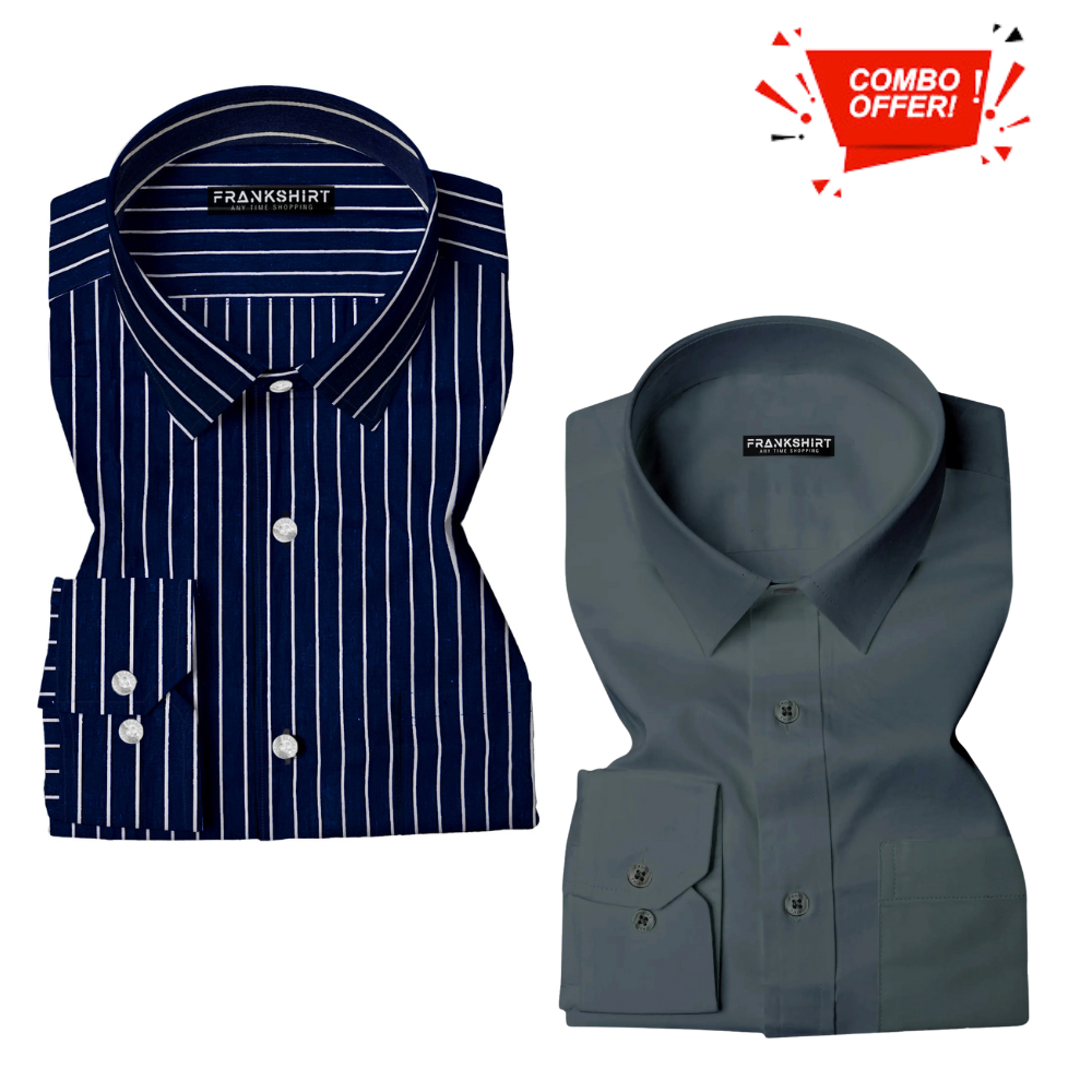 BlackTree Pack of 2 Cotton Shirt for Man (Black White with Dark Grey)