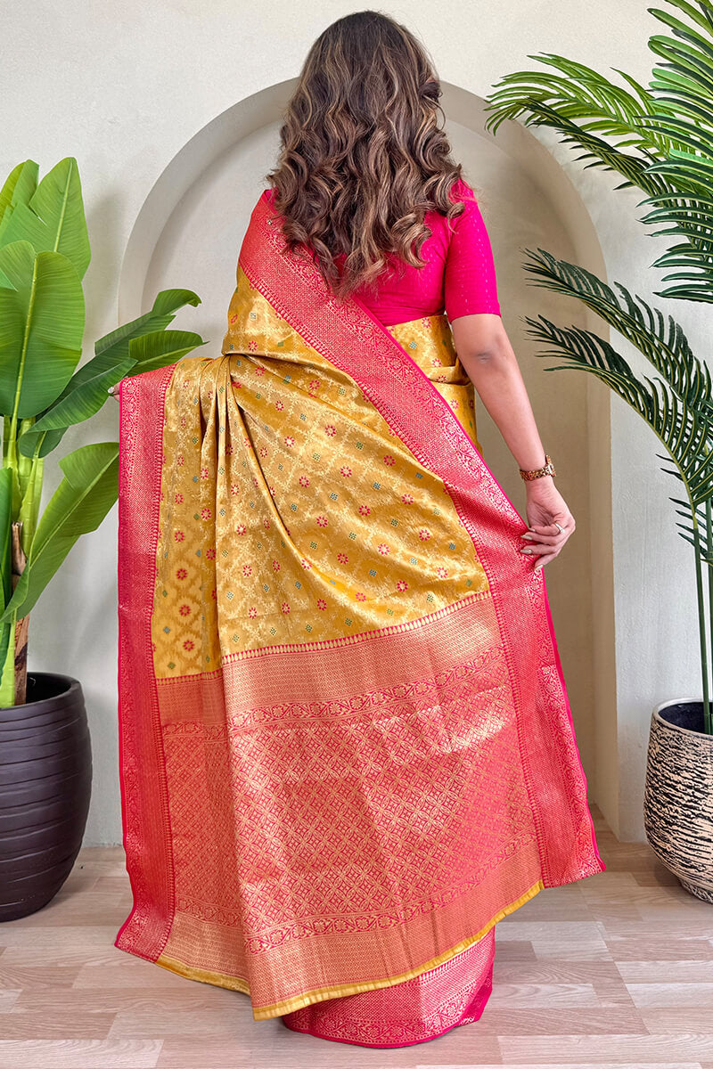 Tasrika Staring Yellow Soft Banarasi Tissue Silk Saree With Ravishing Blouse Piece - view 5