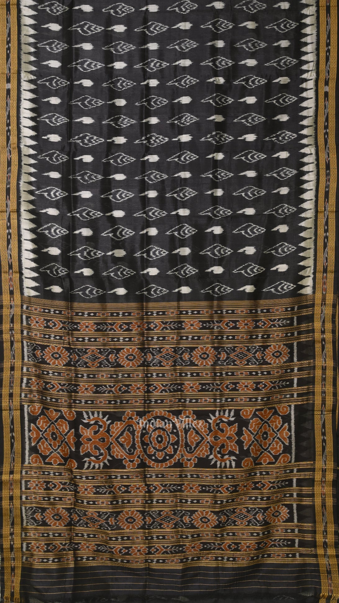 IndianVillèz Black Sankha Motif Odisha Ikat Khandua Silk Saree