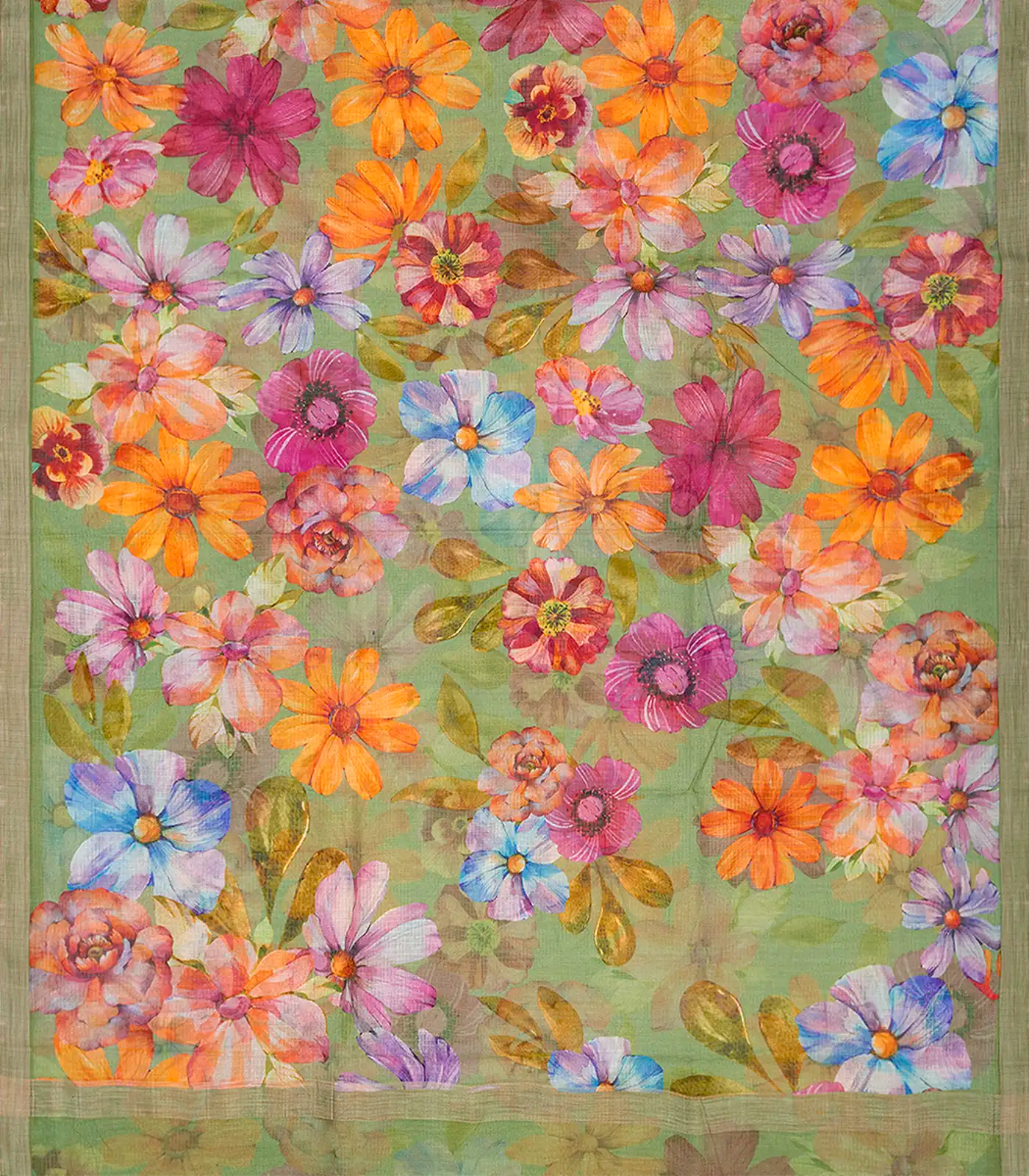 RmKV Pista Green Woven Kota Silk Saree With Printed Floral Motifs-Pista Green - view 2
