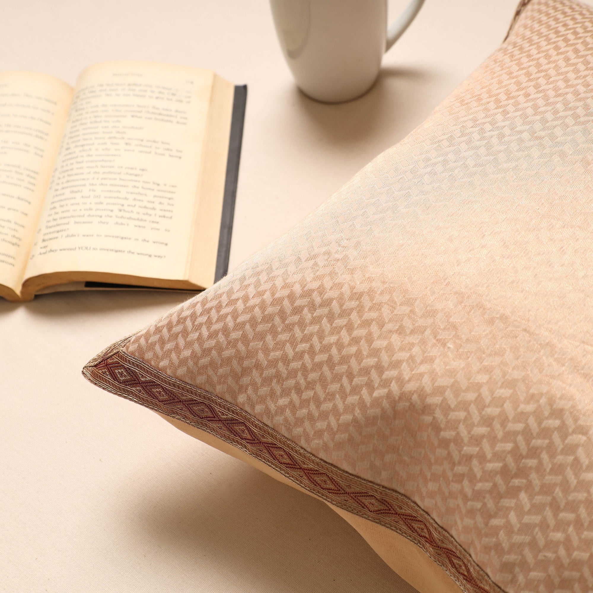 BANARASI BY MAQBUL HASAN Beige - Traditional Pure Banarasi Silk Handwoven Zari Cushion Cover (16 x 16 in) - view 2