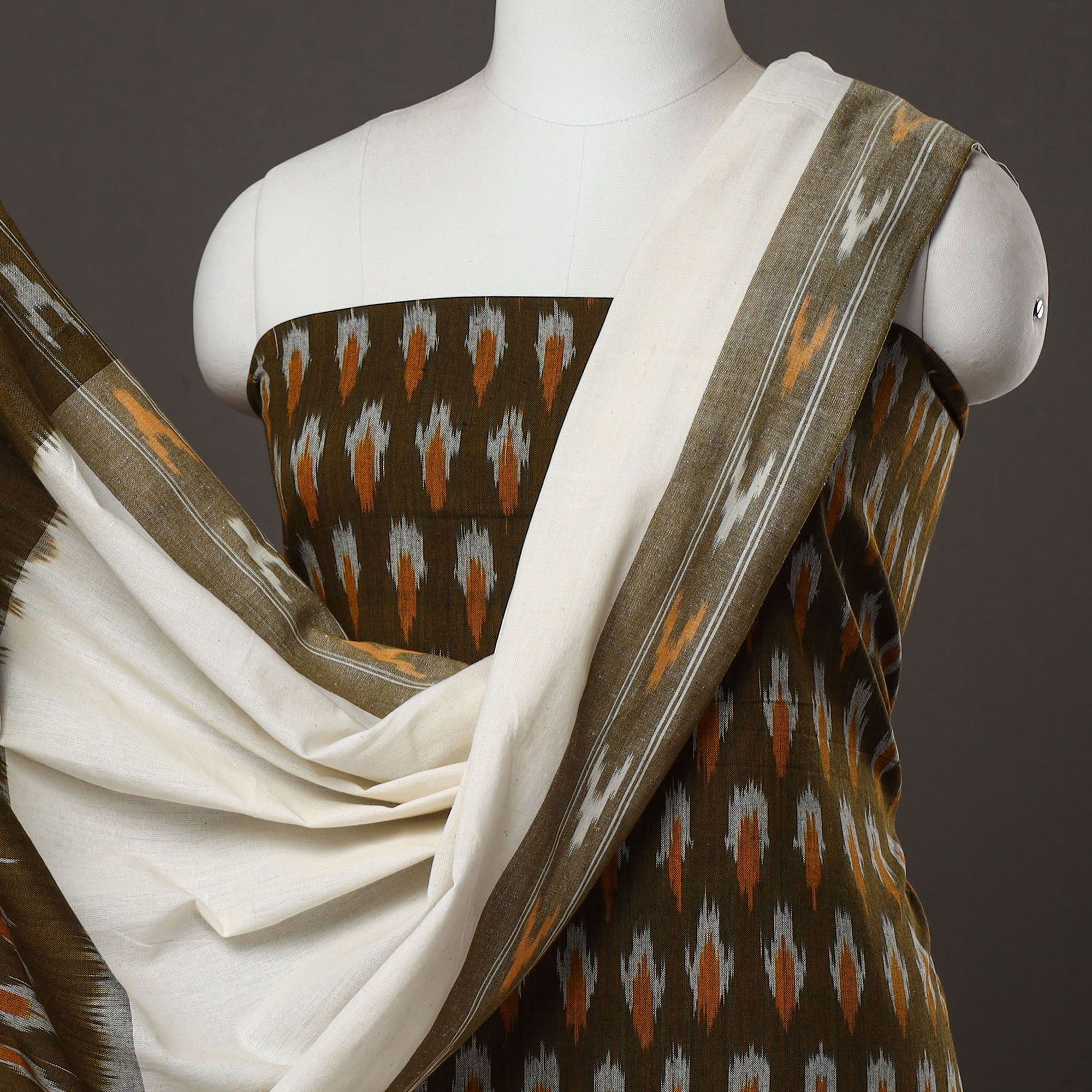 SOUTH KARGHA Brown - 3pc Cotton Handloom Pochampally Ikat Dress Material - view 3