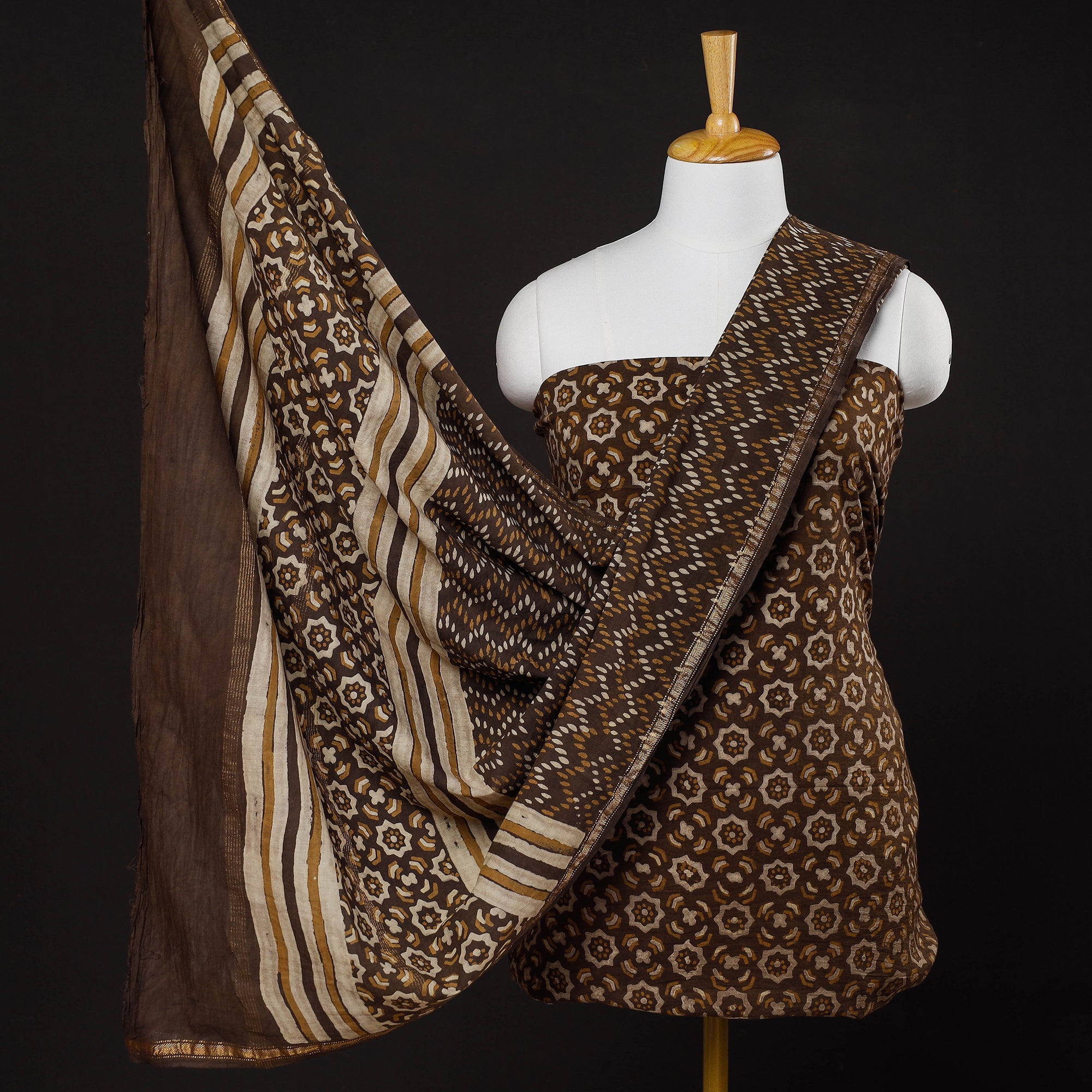 HAVELI CHRONICLES Brown - 3pc Akola Block Printed Cotton Suit Material Set