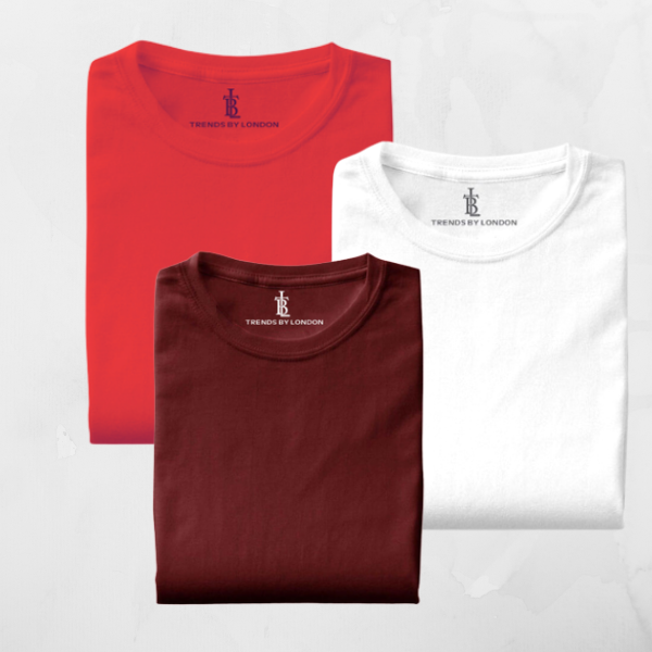 BlackTree Pack of 3 Half Sleeves T-Shirts for Men 180 GSM (Red,Maroon and White)