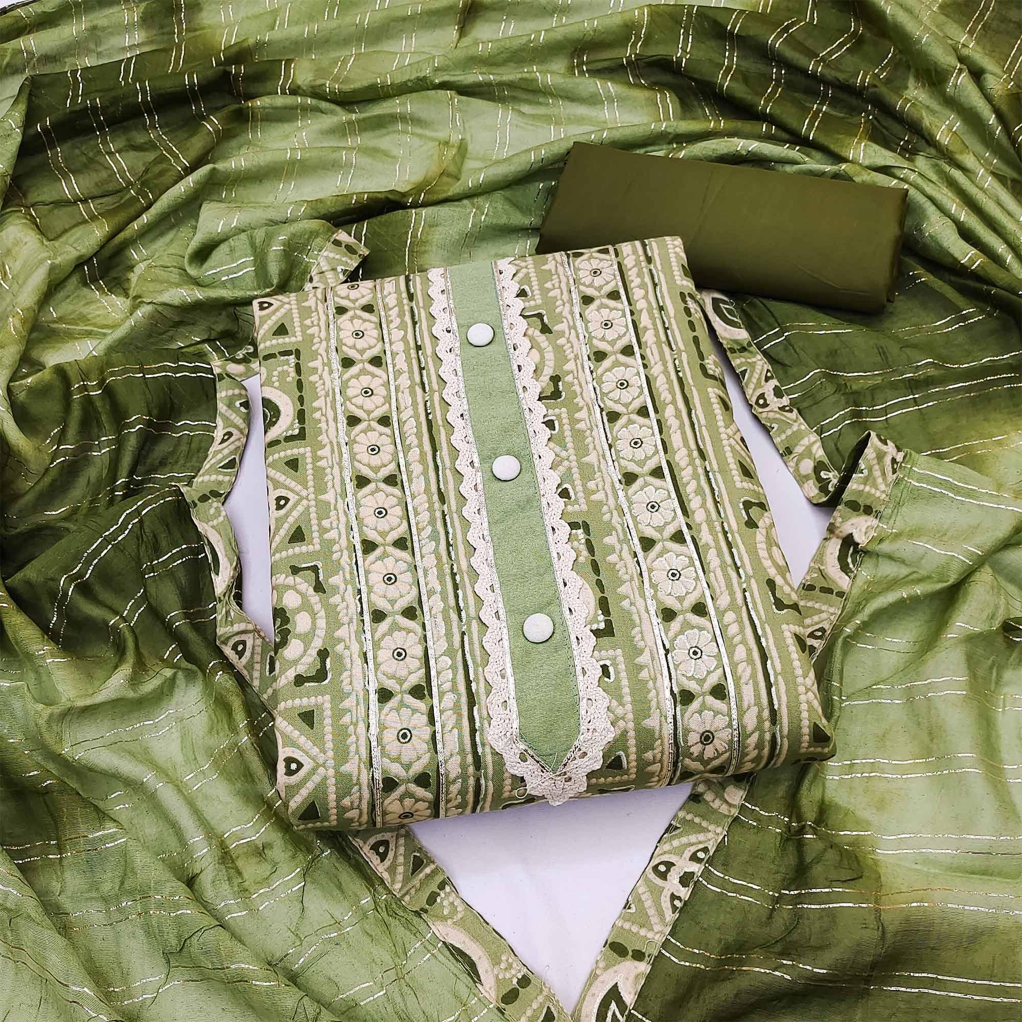 Green dresses – BlackTree green-floral-printed-pure-cotton-dress-material-145262