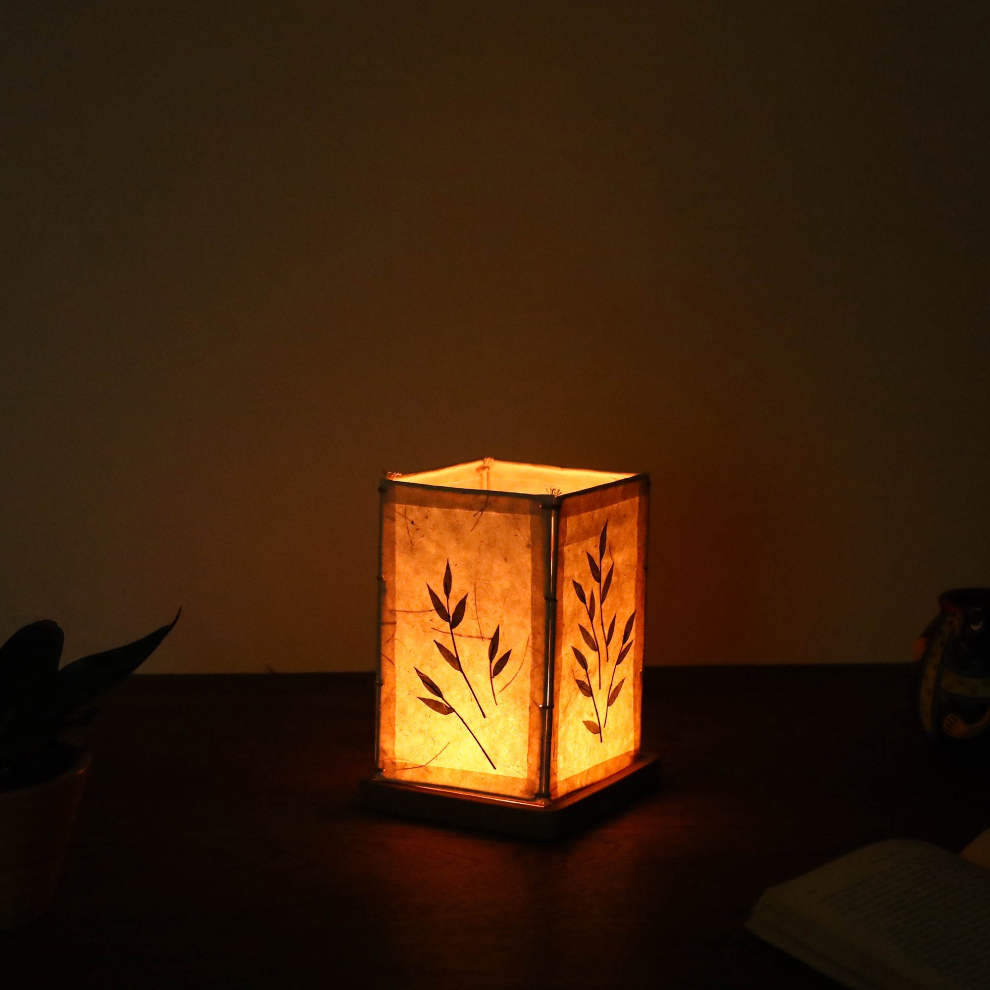 SHRADHANJALI - AN AUROVILLE UNIT Bamboo Art Work Candle Shade with Wooden Base