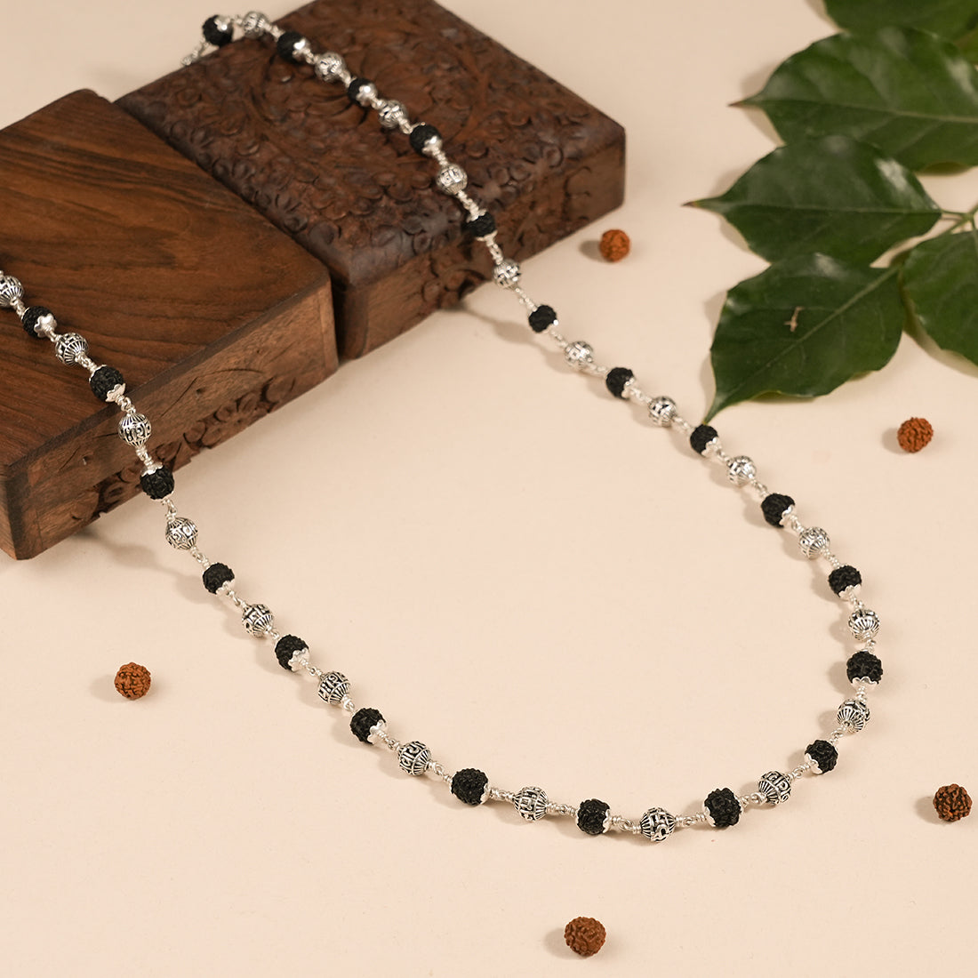 Prinjal Jewellers Black Rudraksha With Om Namah Shivay Silver Beads Mala - view 2