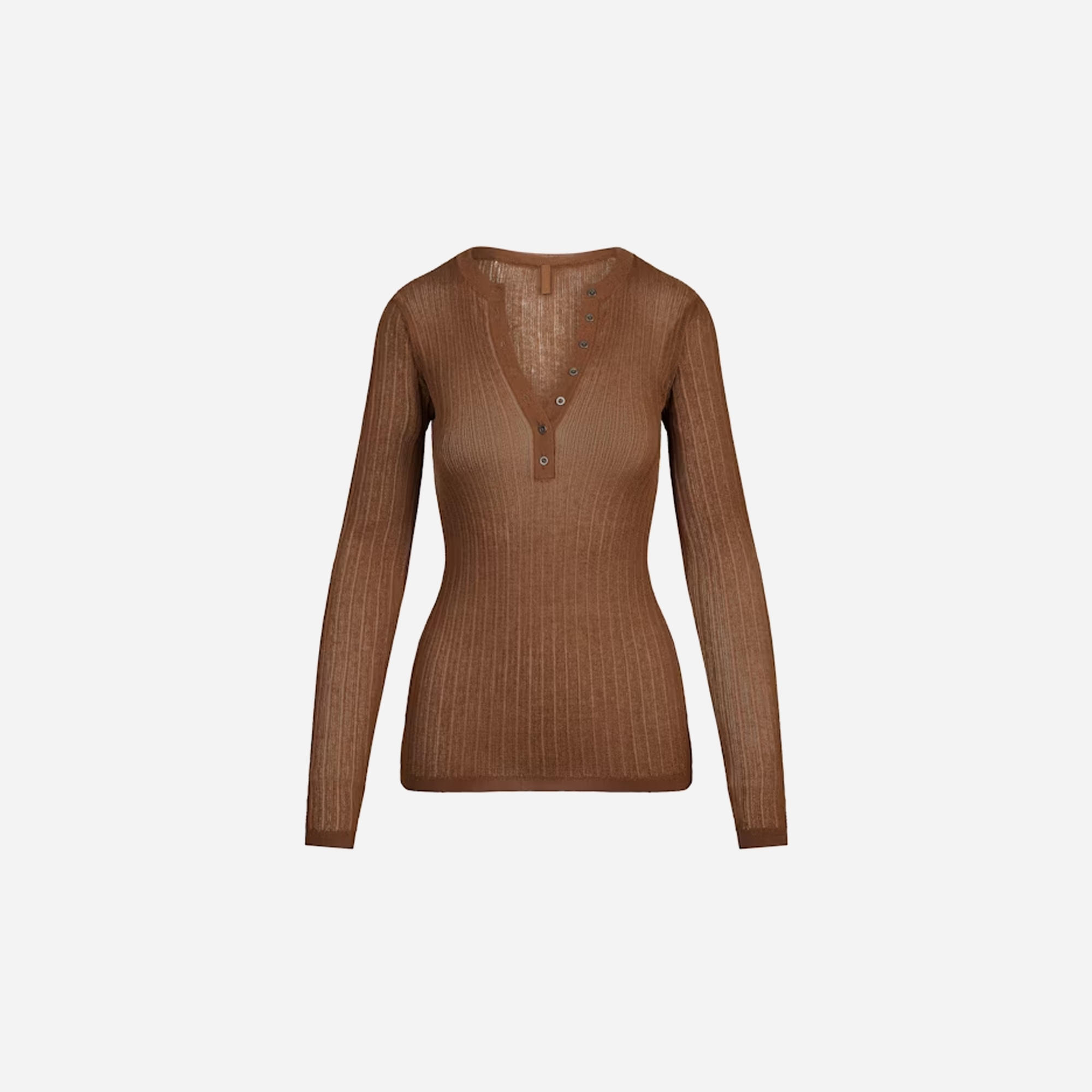 SKIMS Sheer Knit Long Sleeve Henley Bison