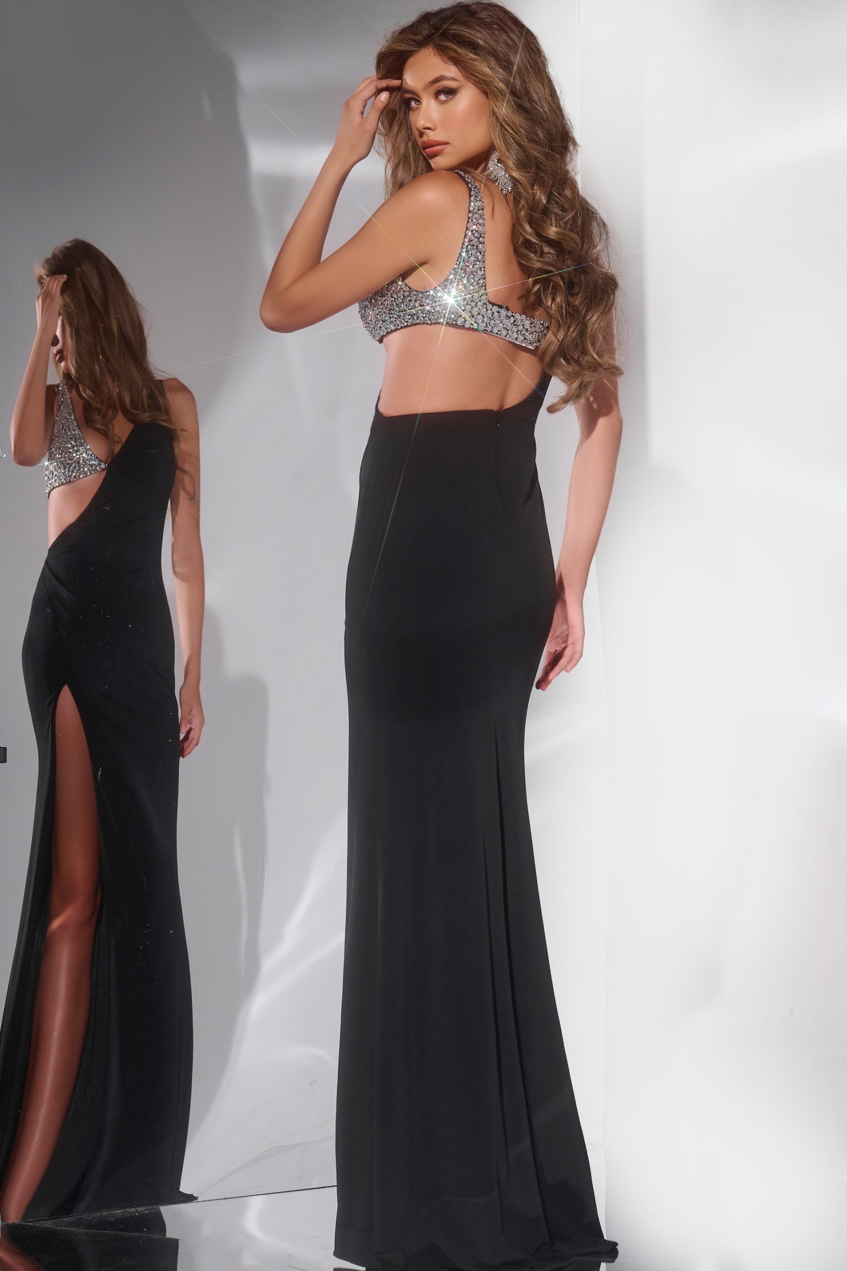 Jersey Fitted Sleeveless Slit Gown by Jovani 42816 - view 2