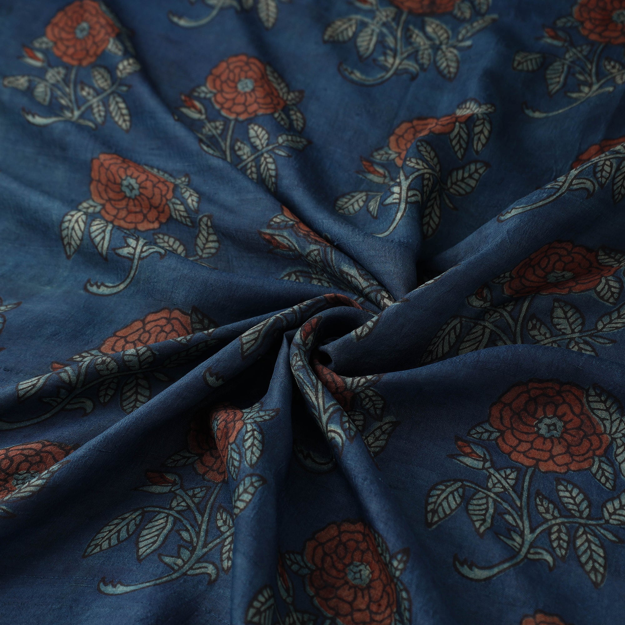 HAVELI CHRONICLES Blue - Akola Hand Block Printed Mulberry Silk Fabric 07 - view 4