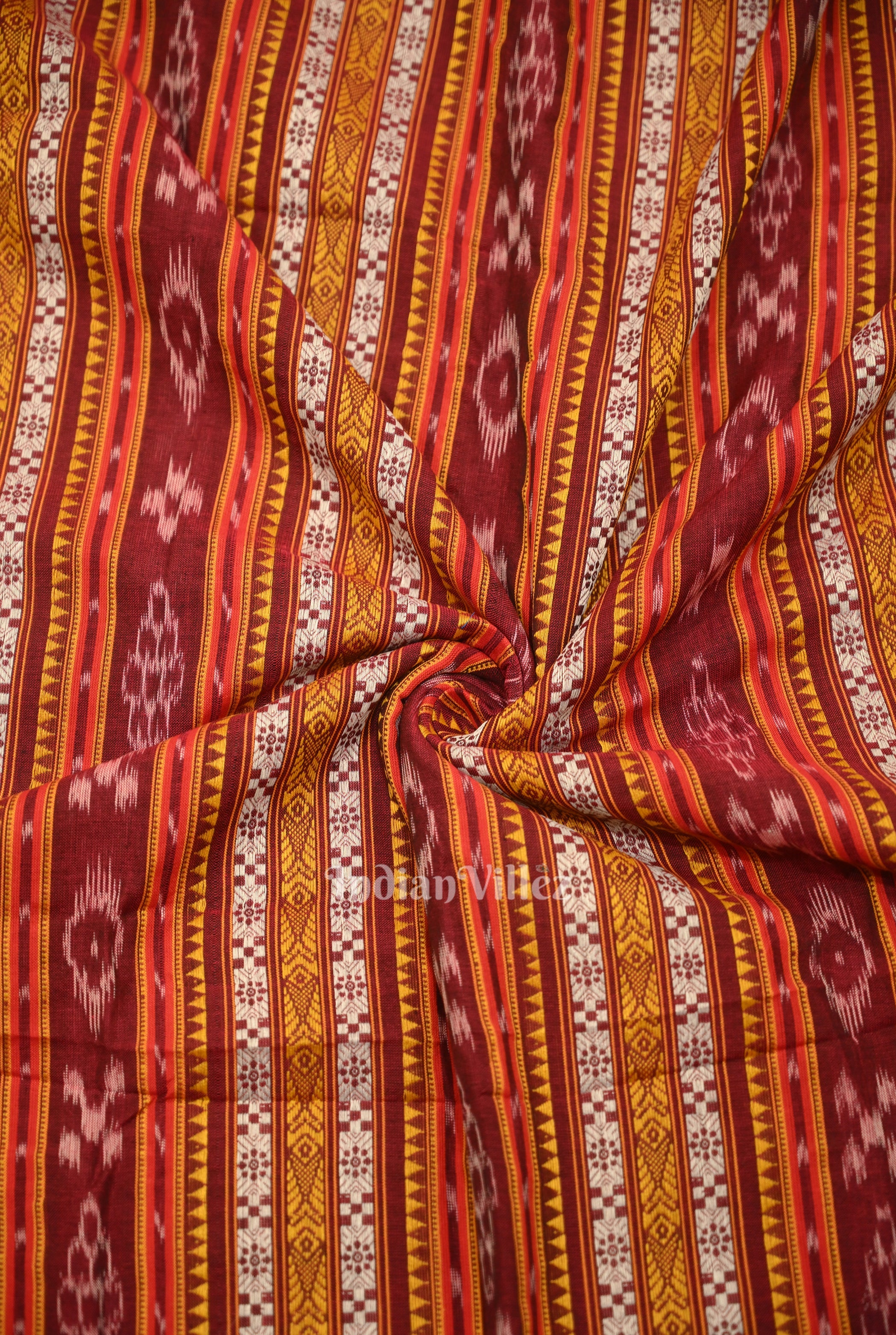 IndianVillèz Maroon Dobby Pasapali Sambalpuri Ikat Cotton Fabric