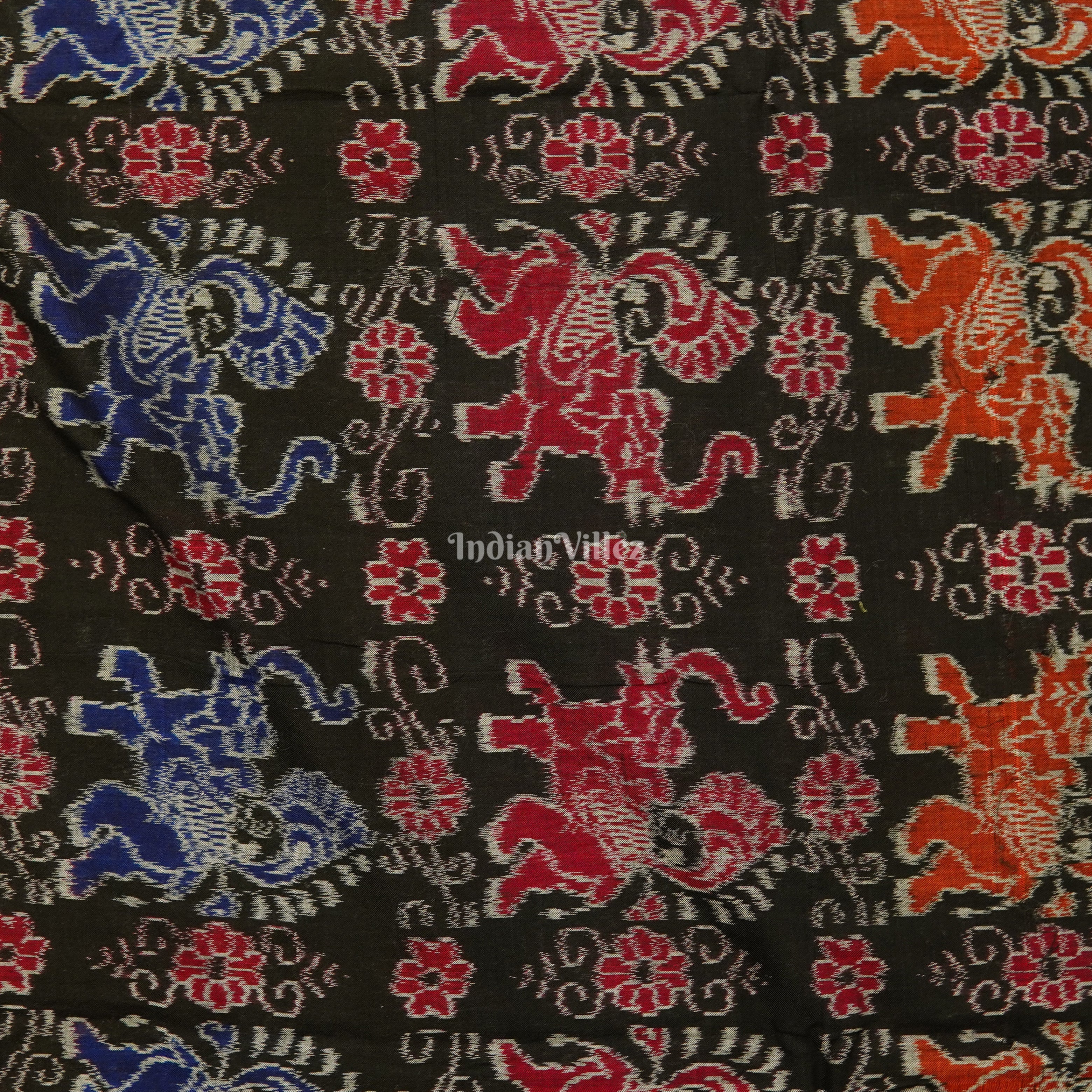 IndianVillèz Black Elephant Theme Sambalpuri Ikat Cotton Fabric - view 2