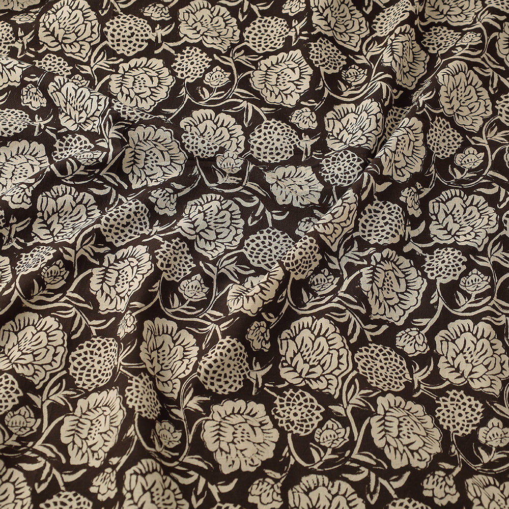 HAVELI CHRONICLES Brown - Dahlia Floral Bagru Block Print Cotton Fabric - view 3
