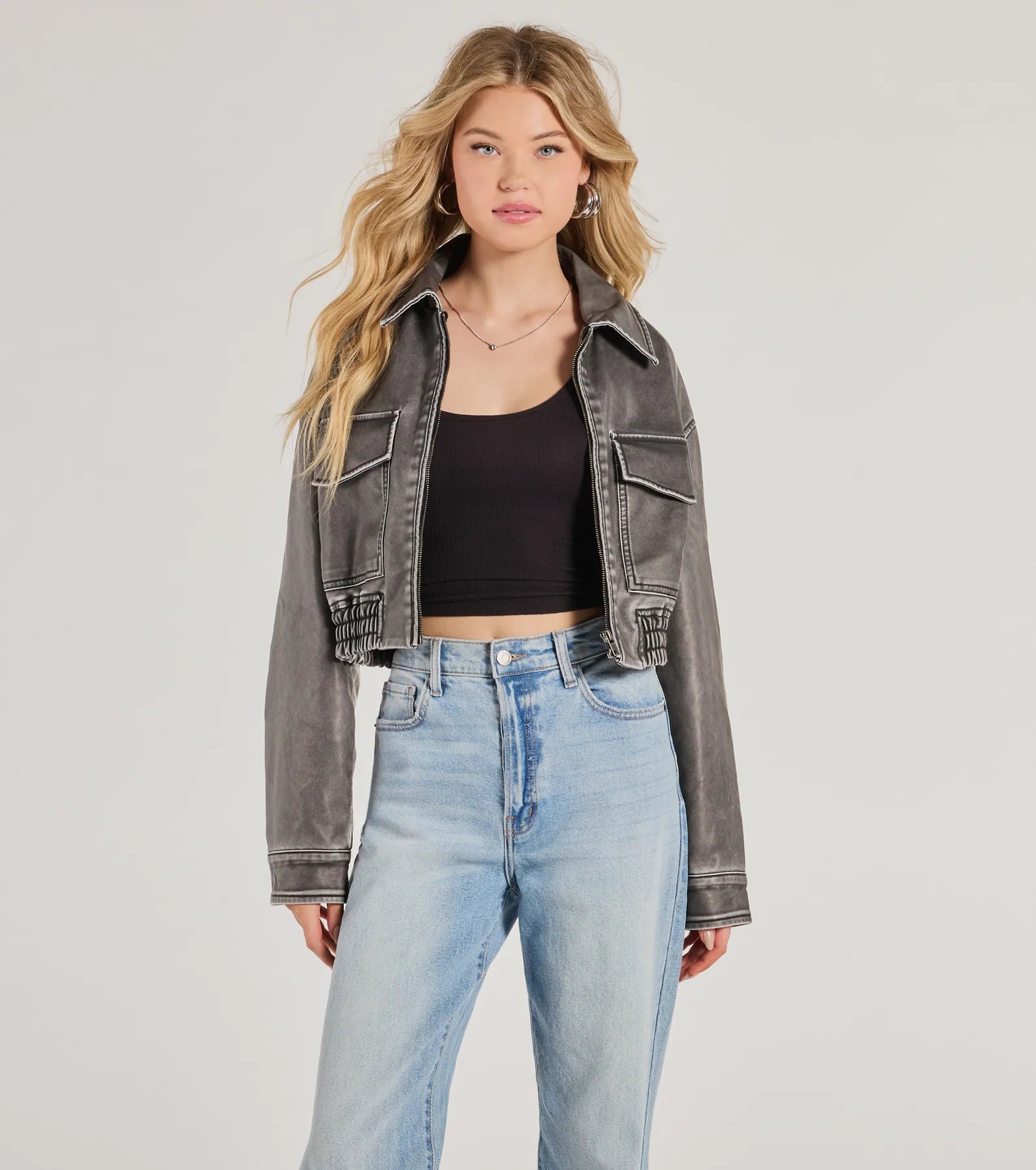 Windsor Edgy Attitude Distressed Faux Leather Jacket