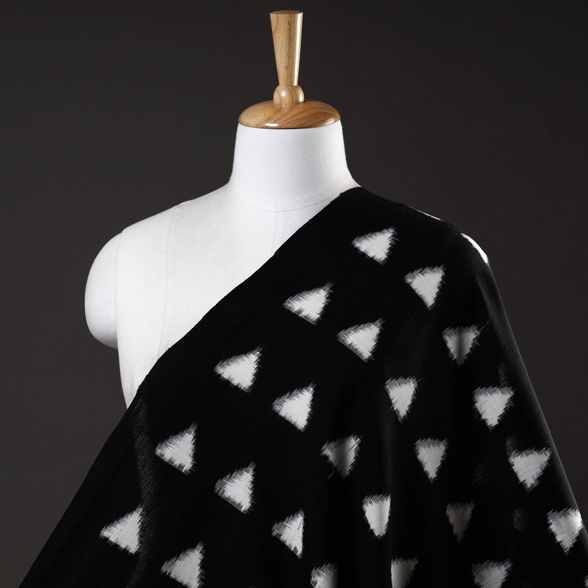 SOUTH KARGHA Black with White Handloom Cotton Pochampally Double Ikat Fabric