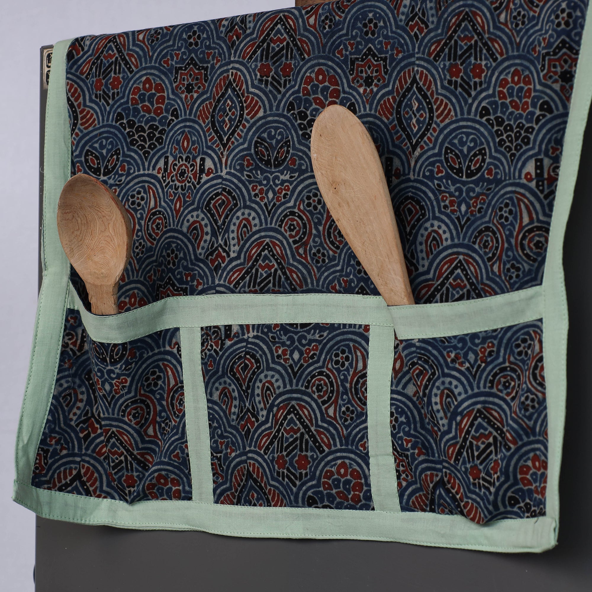 JALPARI Blue - Ajrakh Block Printed Cotton Fridge Top Cover with Multiple Pockets - view 2