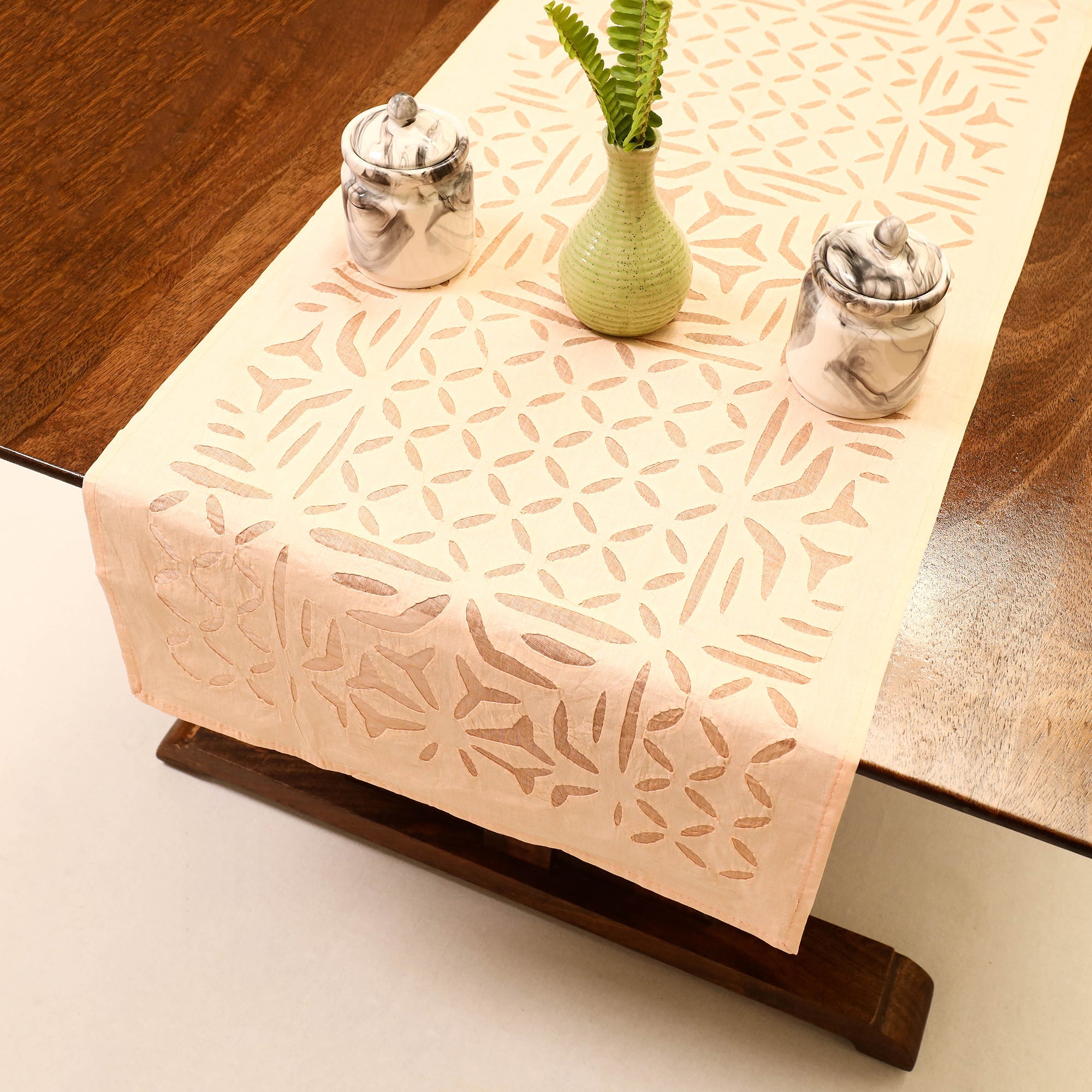 SHADES OF MARUDHARA Beige - Applique Cut work Cotton Table Runner (73 x 18 in) - view 2