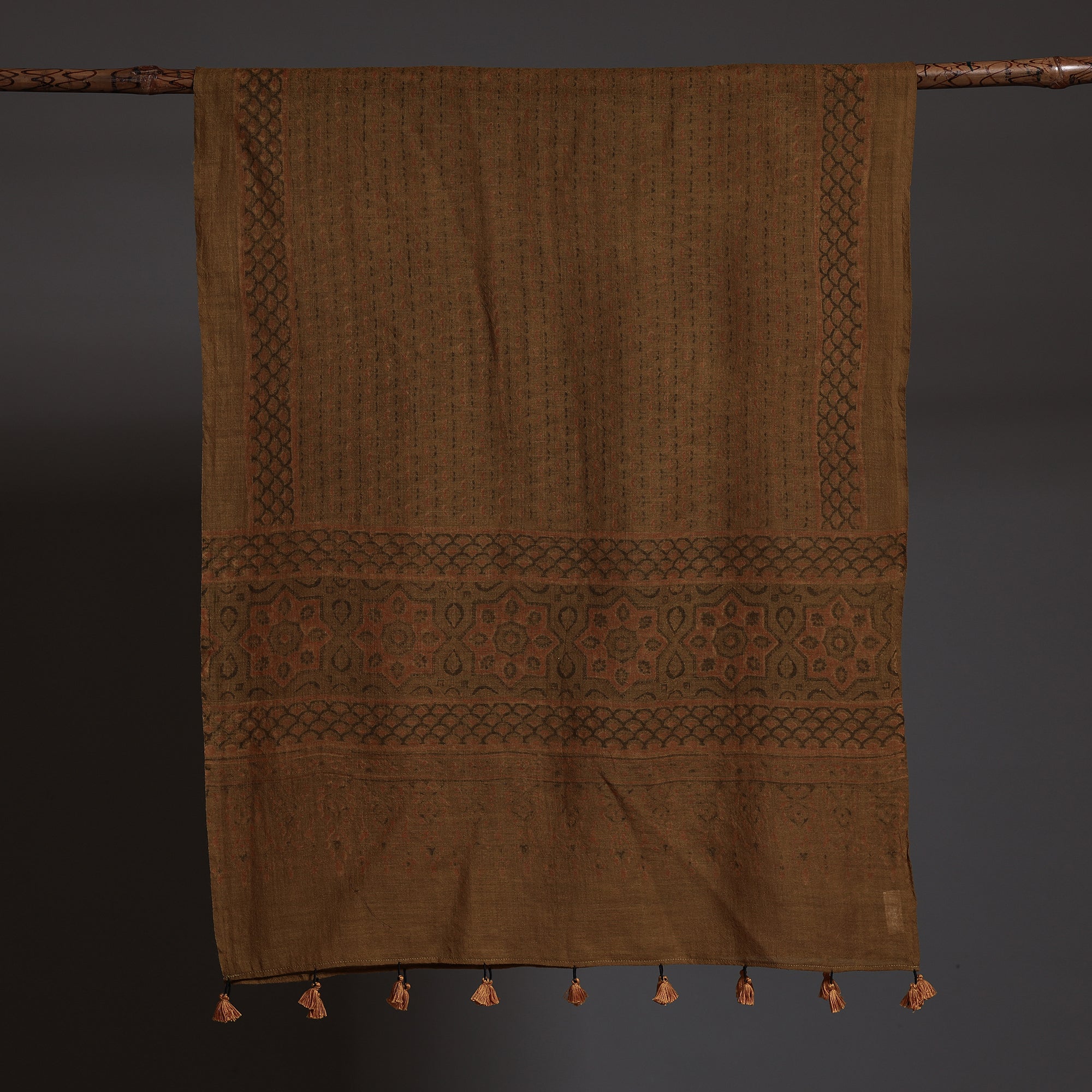 AJRAKH BY SUFIYAN ISMAIL KHATRI Brown - Ajrakh Block Printed Pure Woolen Stole - view 2