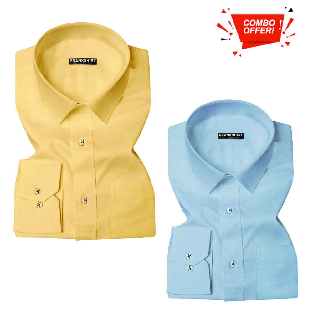 BlackTree Pack of 2 Cotton Shirt for Man (Lemon and Light Blue)