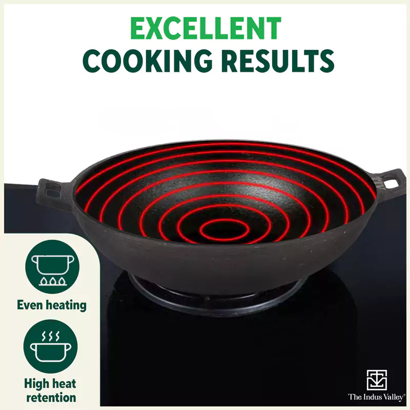 The Indus Valley CASTrong Cast Iron Wok Kadai, Pre-seasoned, 100% Pure, Toxin-free, 31cm, 3.2L, 2.8kg - view 7