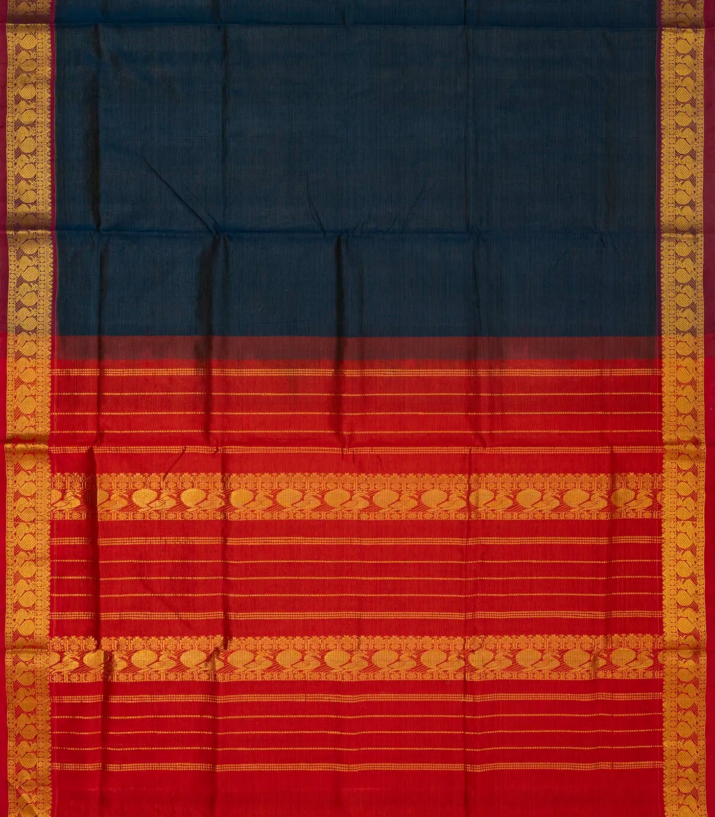 RmKV Midnight Blue Handloom Silk Cotton Saree With Zari Stripes - view 2