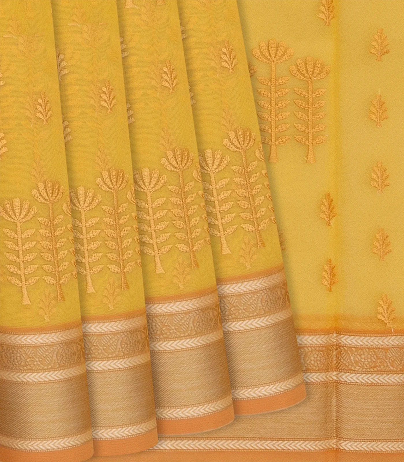 RmKV Sandal Woven Blended Organza Saree With Floral Motifs-Sandal