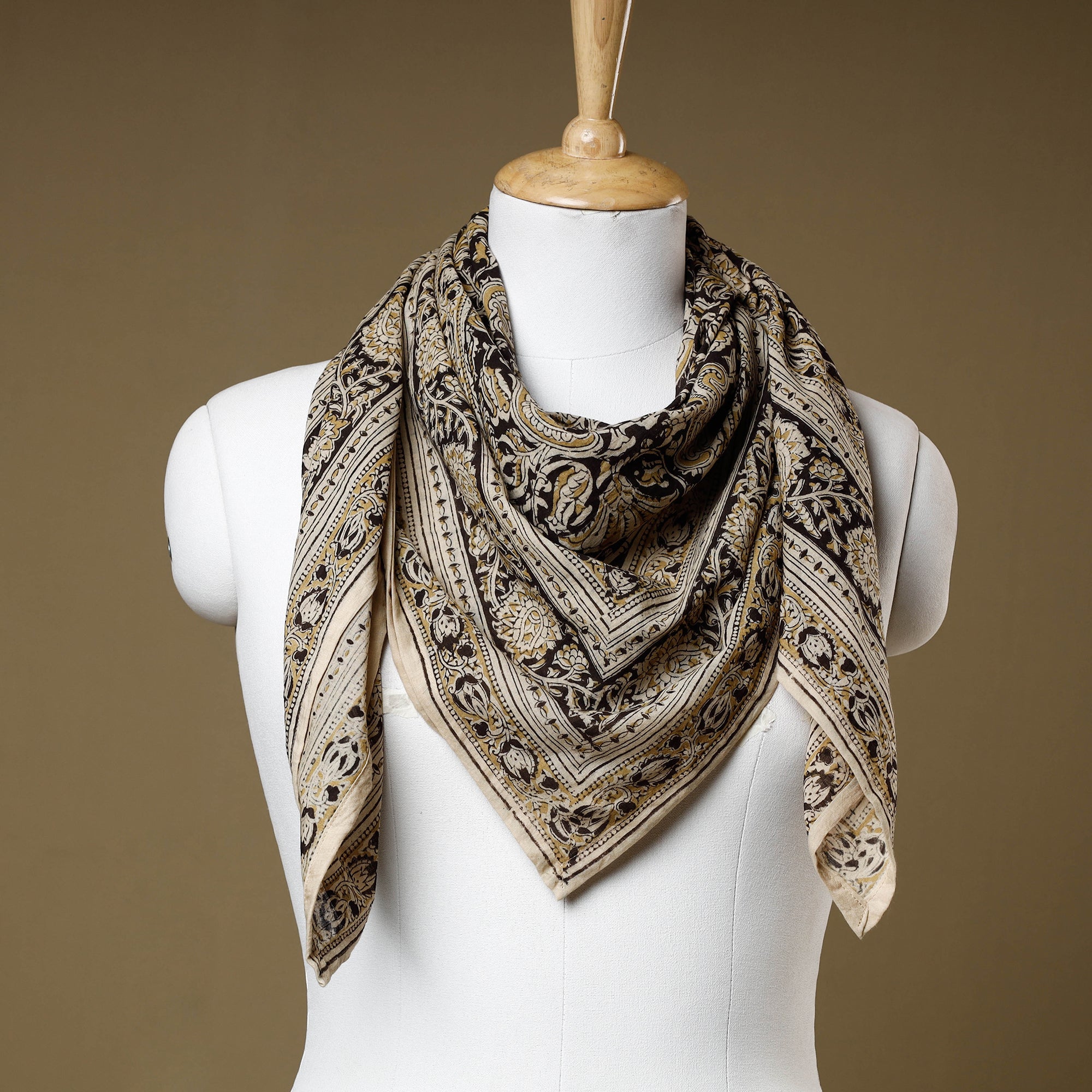 PITCHUKA SRINIVAS KALAMKARI PEDANA Black - Original Pedana Kalamkari Block Printed Cotton Scarf