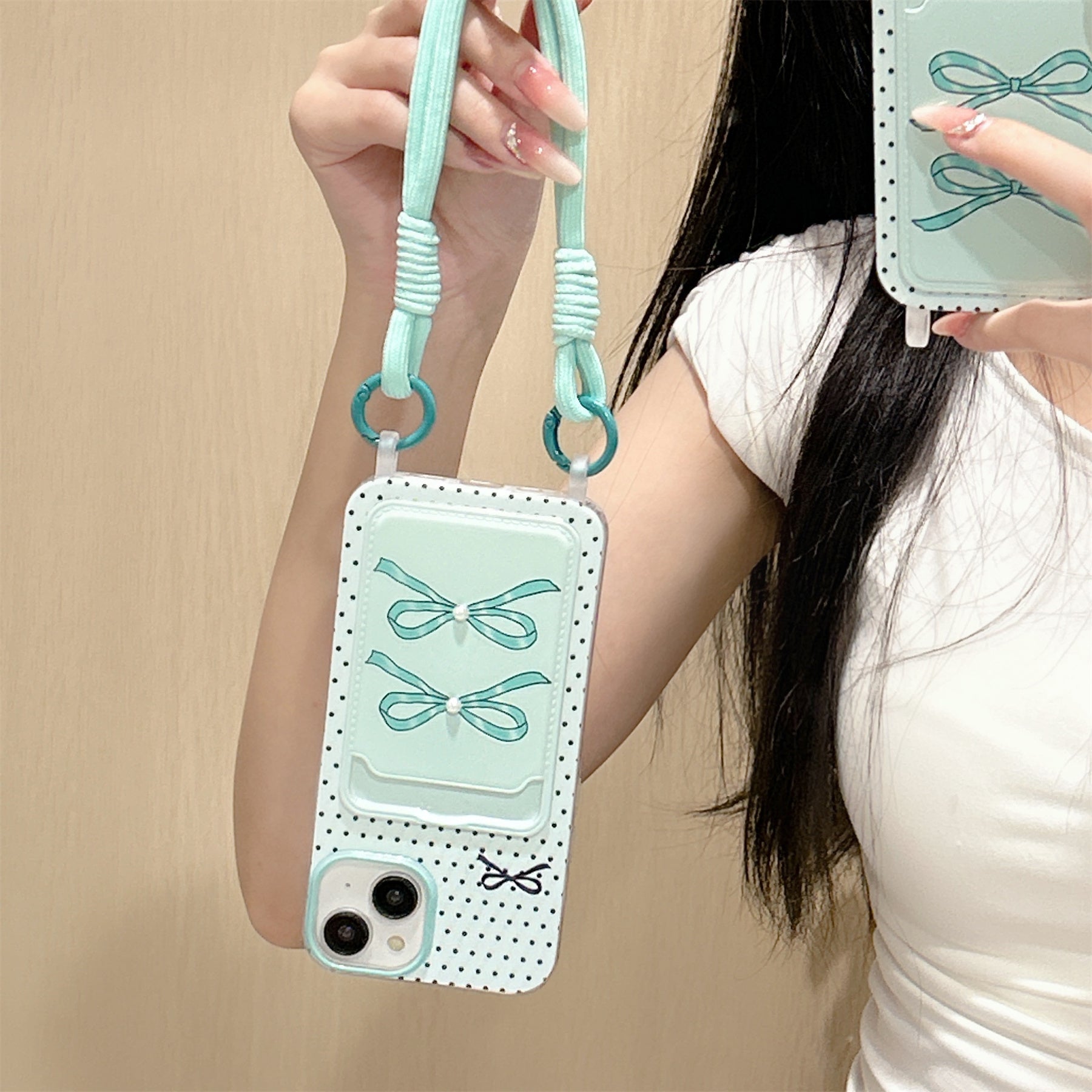 Peeperly Fresh Mint Polka Dot Bow Case – No Color - view 4