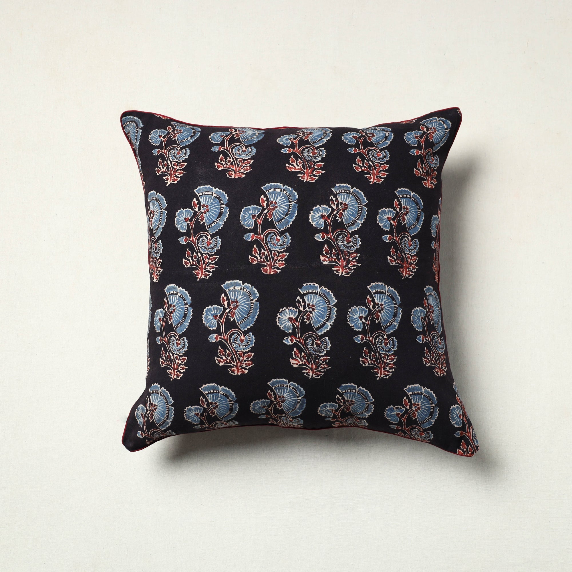 NOORI BAZAR Black - Block Printed Cotton Ajrakh Cushion Cover (16 x 16 in) 19