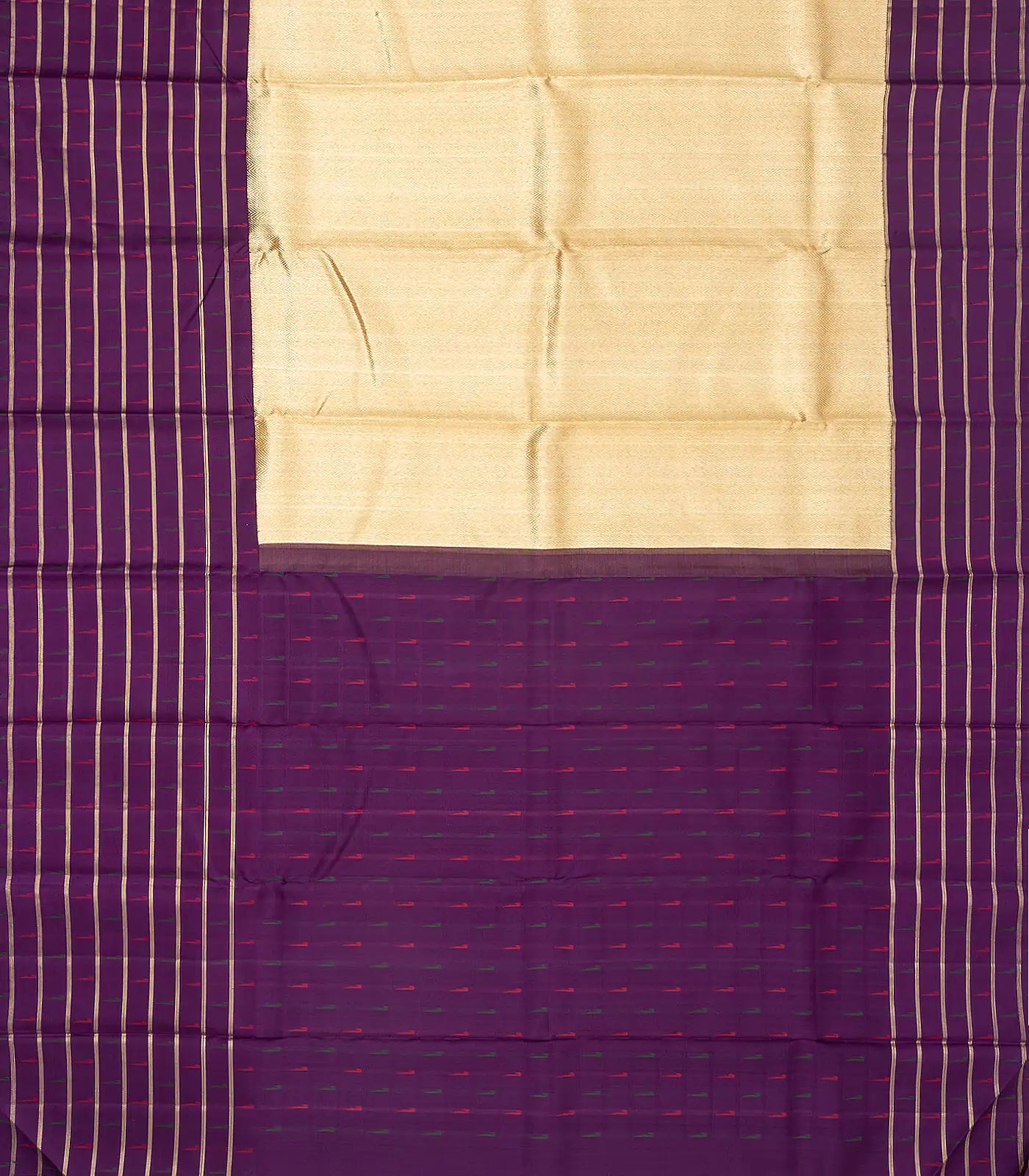 RmKV Cream Handloom Kanchipuram Korvai Silk Saree With Chevron Motifs - view 2