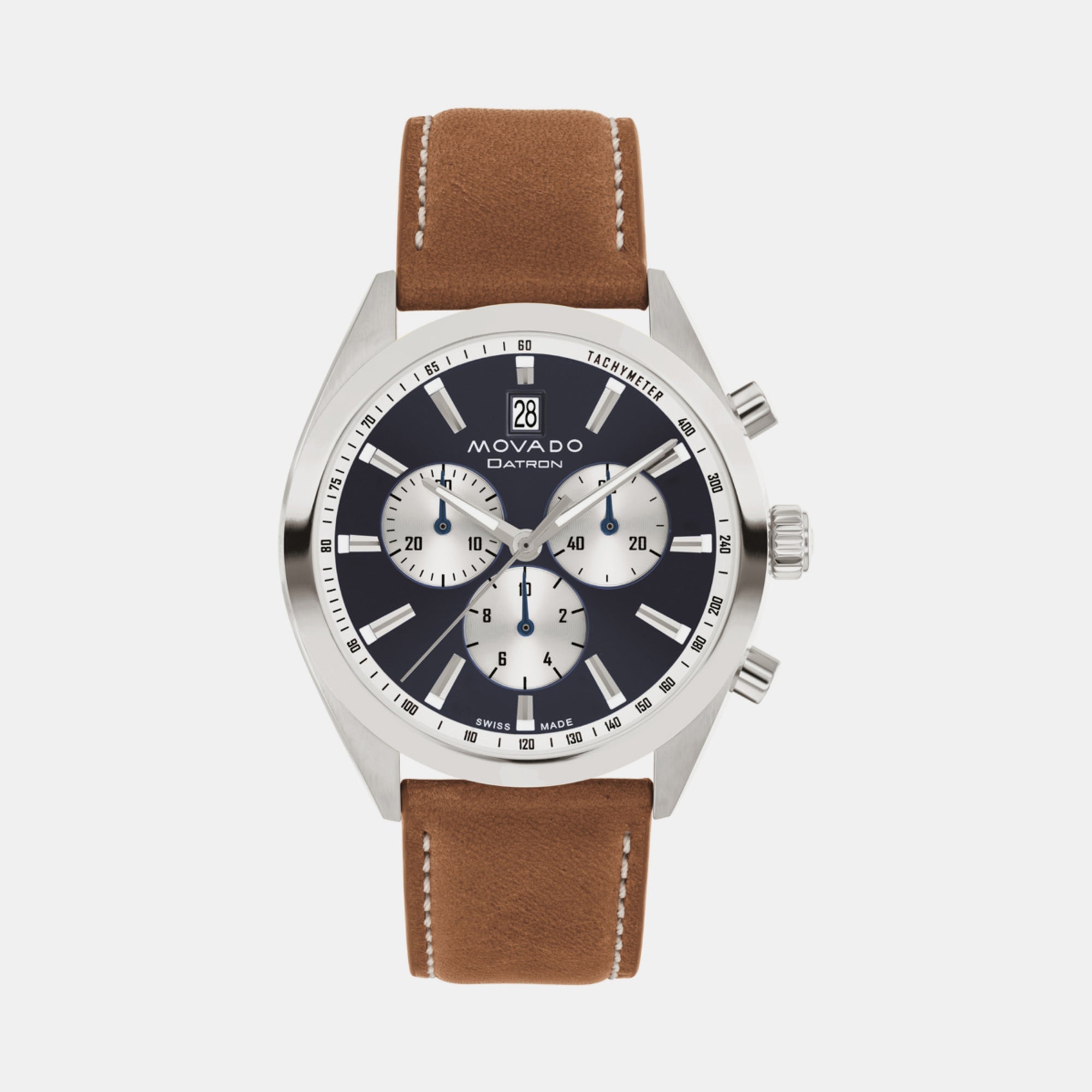 Movado Heritage Men Quartz Blue Dial Chronograph Leather Watch 3650181