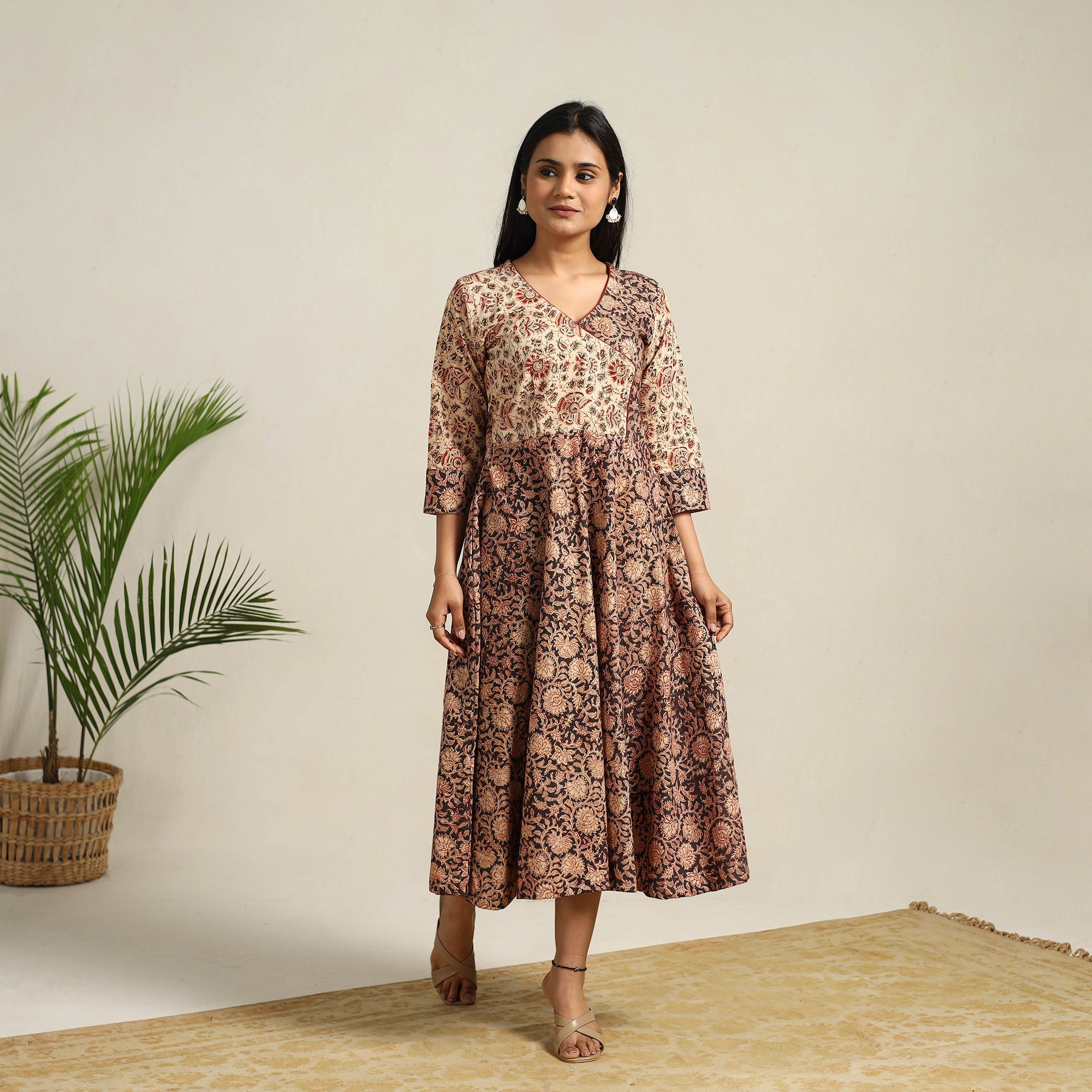 ITOKRI CASUALS Black - Pedana Block Print Cotton Flared Kalamkari Dress 01 - view 2