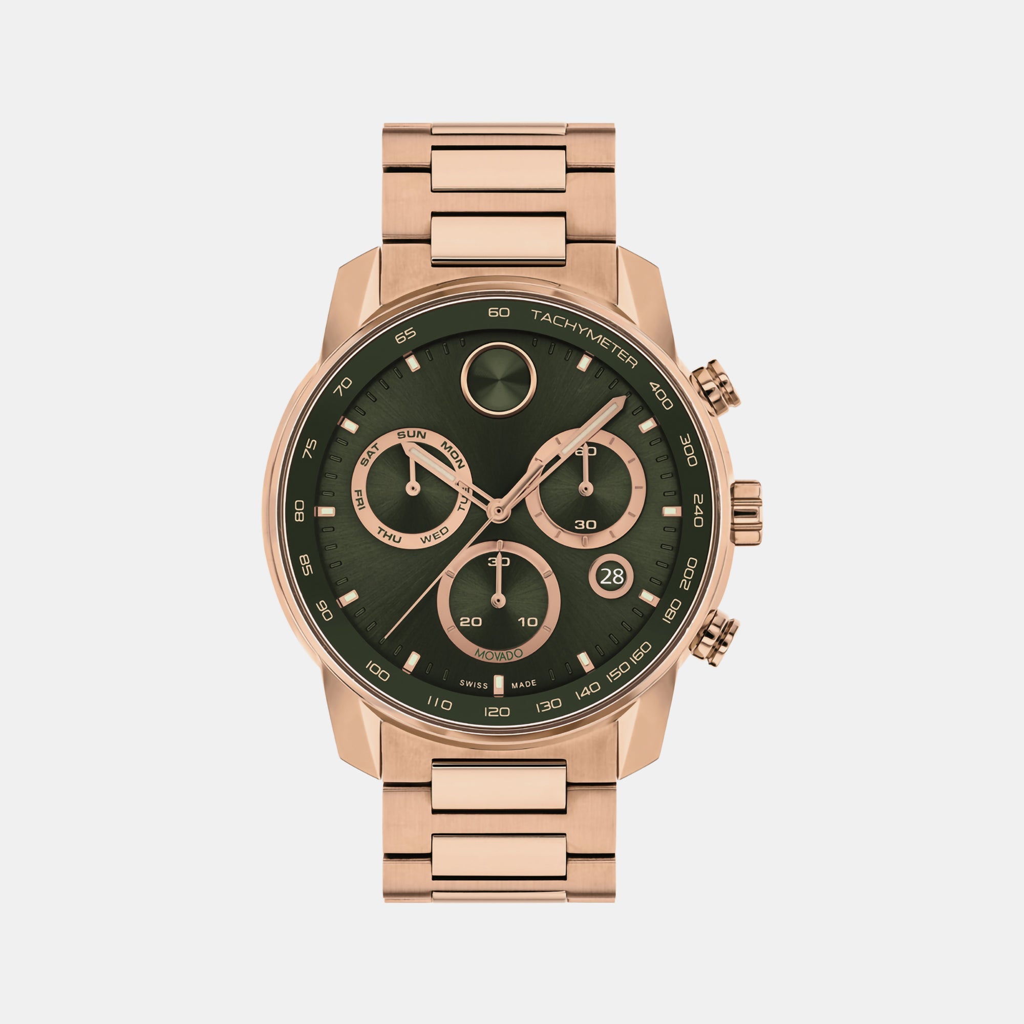 Movado Bold Men Quartz Green Dial Chronograph Stainless Steel Watch 3601082
