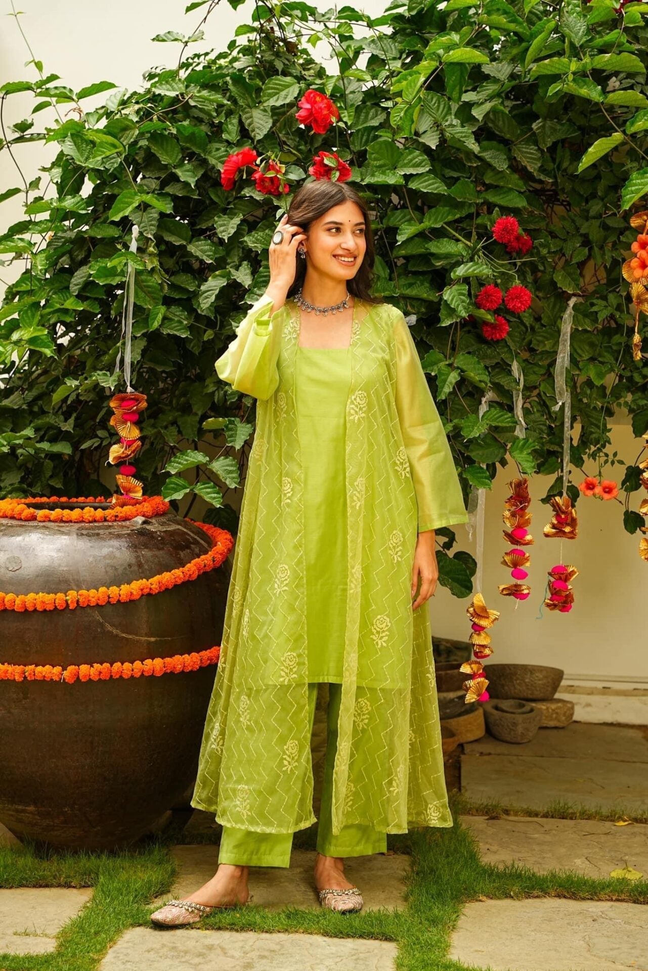 Idaho-o Apple Green Kurta Jacket Set - view 2