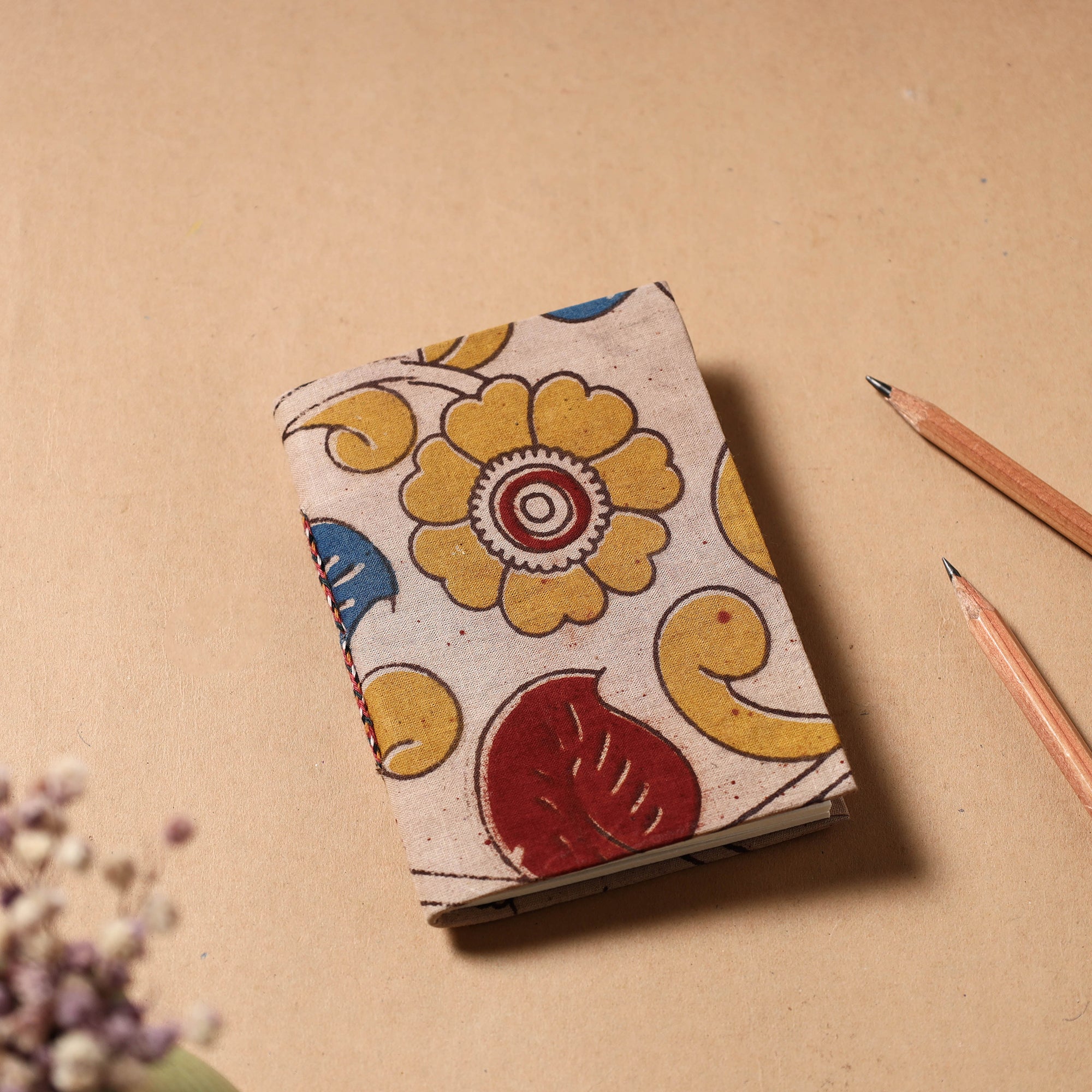 BINDAAS UNLIMITED Beige - Kalamkari Fabric Cover Handmade Paper Notebook (5 x 3 in)