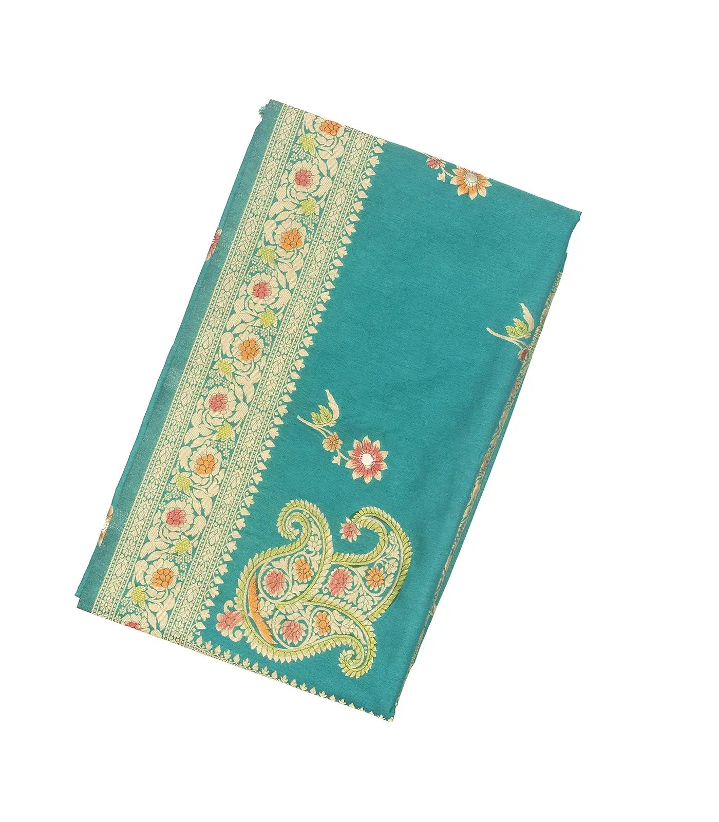 RmKV Cyan Woven Blended Dupion Saree With Konia Butta Motifs