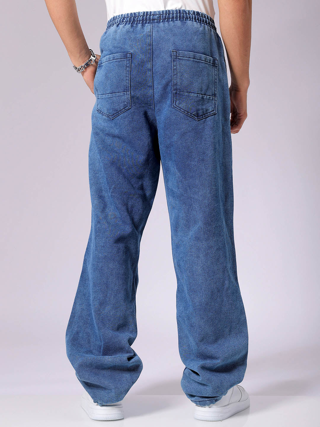 The Indian Garage Co Men's Blue Baggy Tapered Fit Solid Denim Jogger - view 4