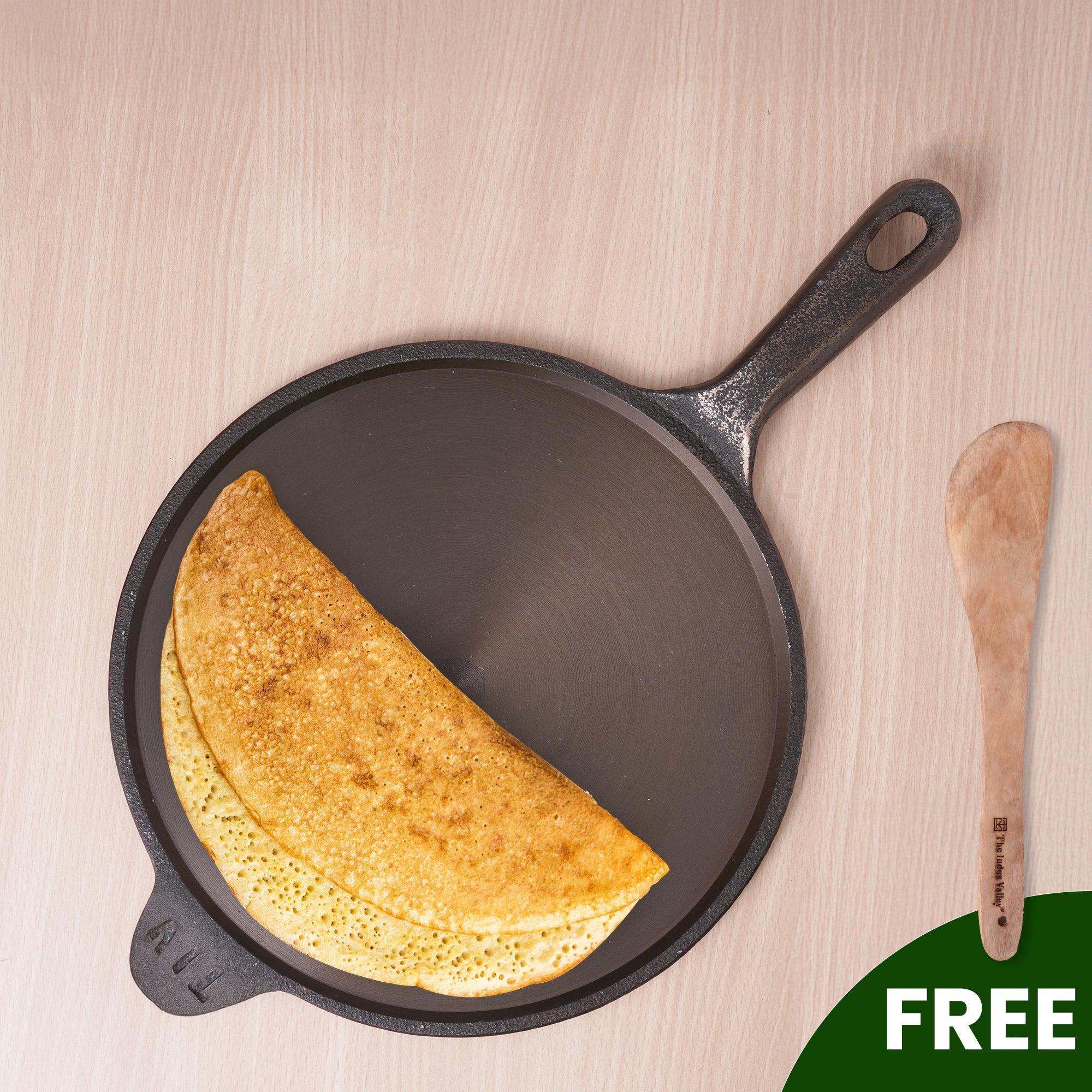 The Indus Valley Super Smooth Cast Iron Tawa, Long Handle,Pre-seasoned, Nonstick, 100% Pure, Toxin-free, Induction, Free ₹110 Spatula, 26.3cm, 1.8kg