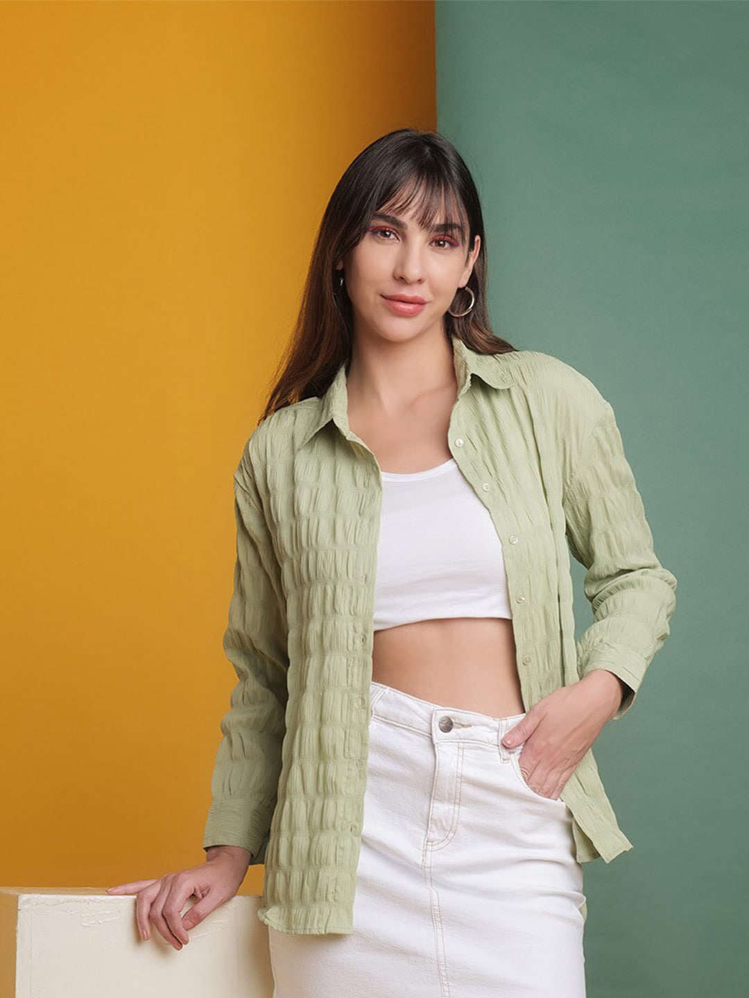 Freehand By The Indian Garage Co Women's Solid Oversized Fit Shirt
