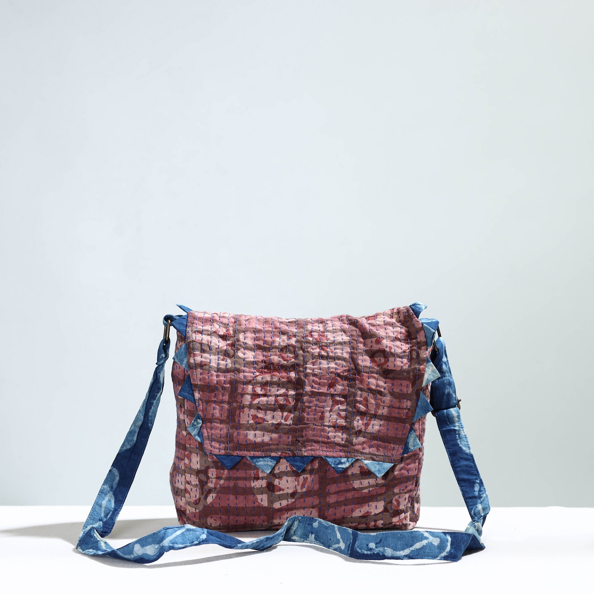 Brown - Jugaad Handmade Running Stitch Cotton Flap Sling Bag - view 2