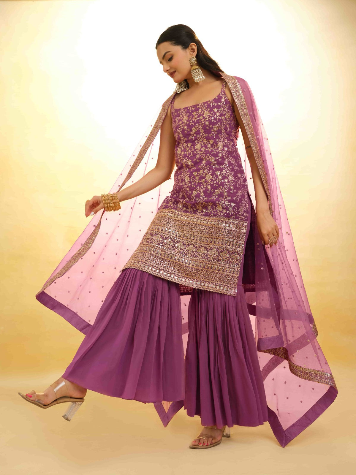 ClothsVilla Pink Georgette Suit with Embroidery and Shantoon Bottom - view 5