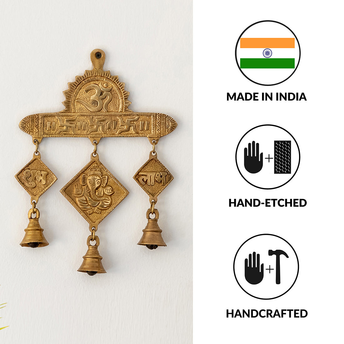 EXCLUSIVELANE 'Shubh Labh Ganesha' Wall Décor Brass Wall Hanging (Hand-Etched, 0.4 Kg) - view 5