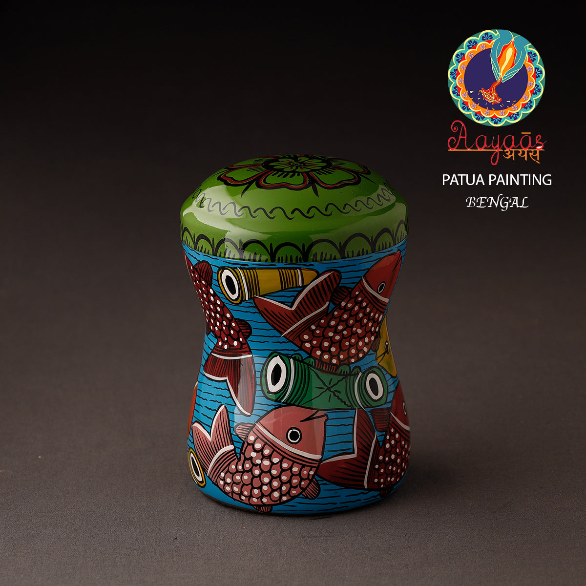 AAYAAS Bengal Patua Handpainted Stainless Steel Multi Utility Container