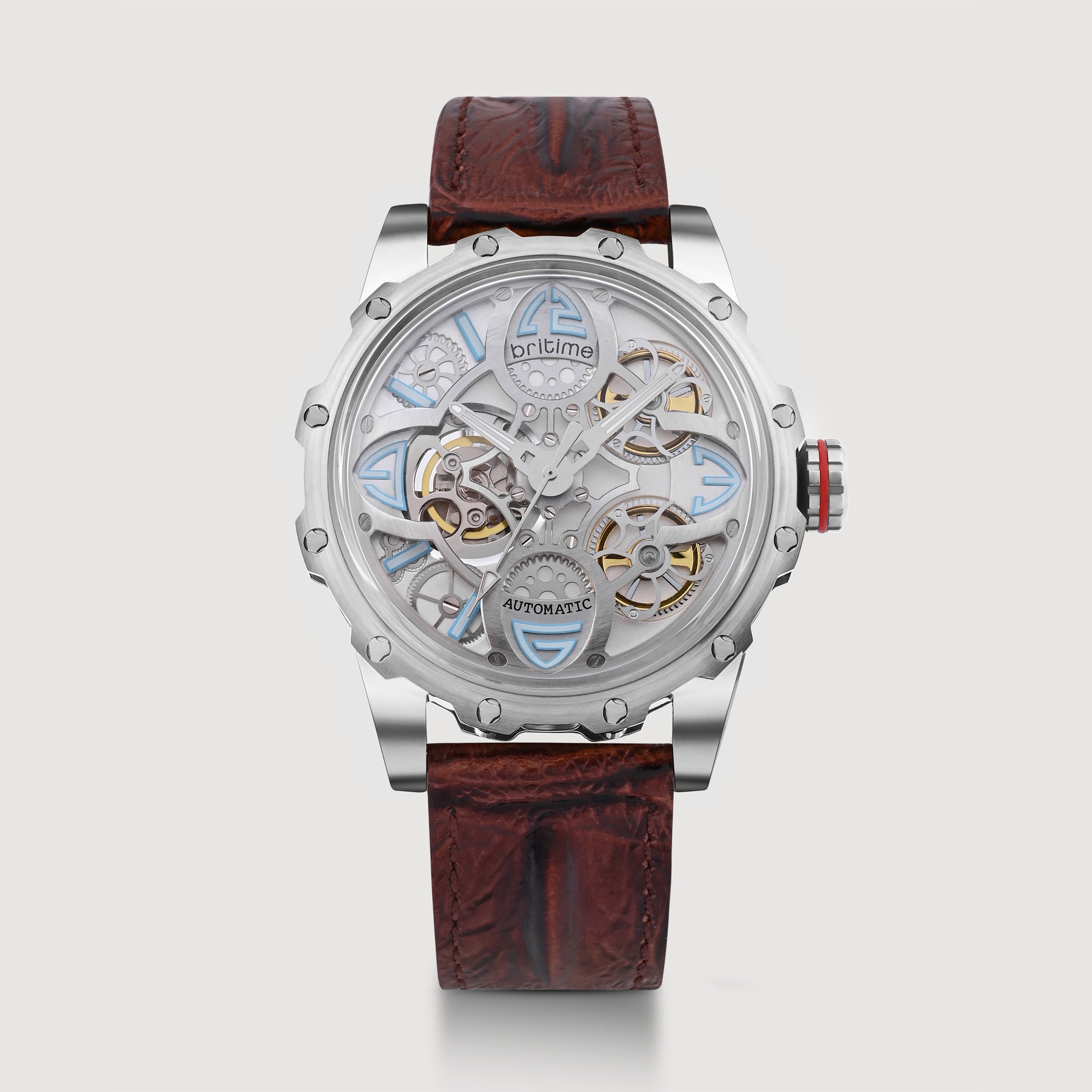 Britime Era Men Automatic Silver Dial Analog Leather Watch 147-L10308