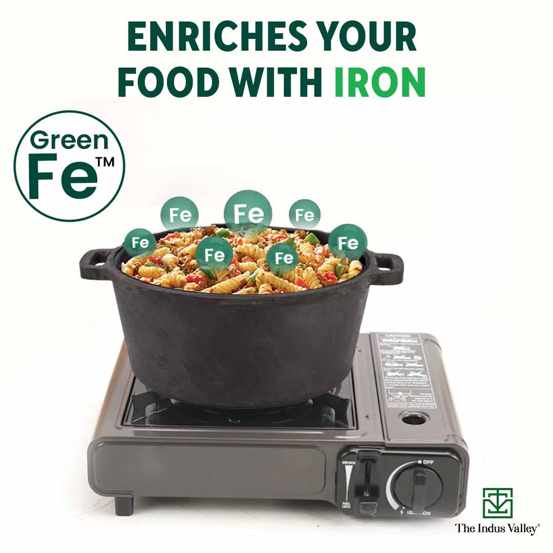 The Indus Valley CASTrong Cast Iron Dutch Oven/ Casserole with Lid,Pre-seasoned, 100% Pure, Toxin-free, Induction, 27cm, 5 Liter, 6.83kg - view 6